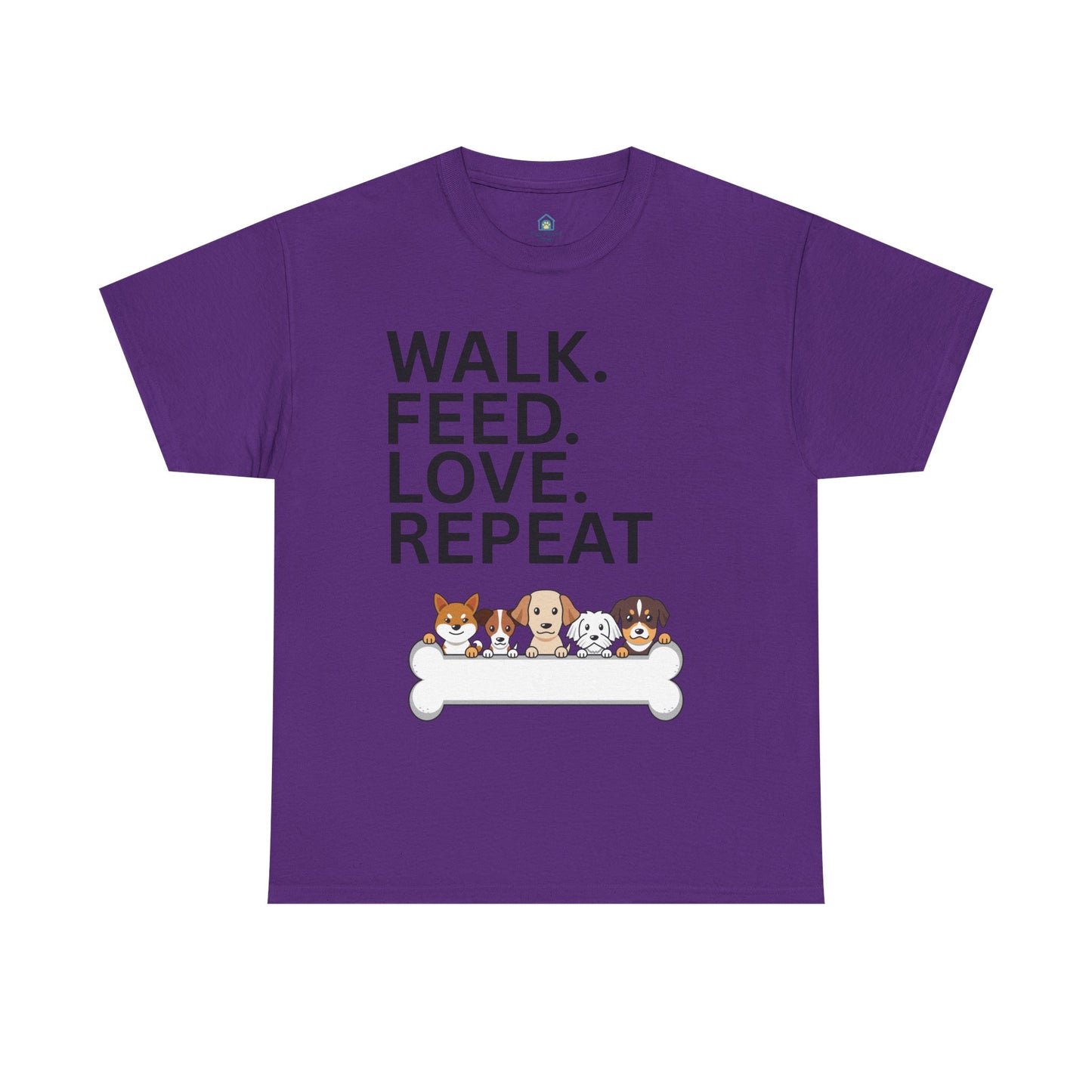 Dog Lover's Heavy Cotton Tee - Walk. Feed. Love. Repeat. - Perfect Gift for Pet Owners, Animal Lovers, Casual Wear, Pet Events, Dog Walks