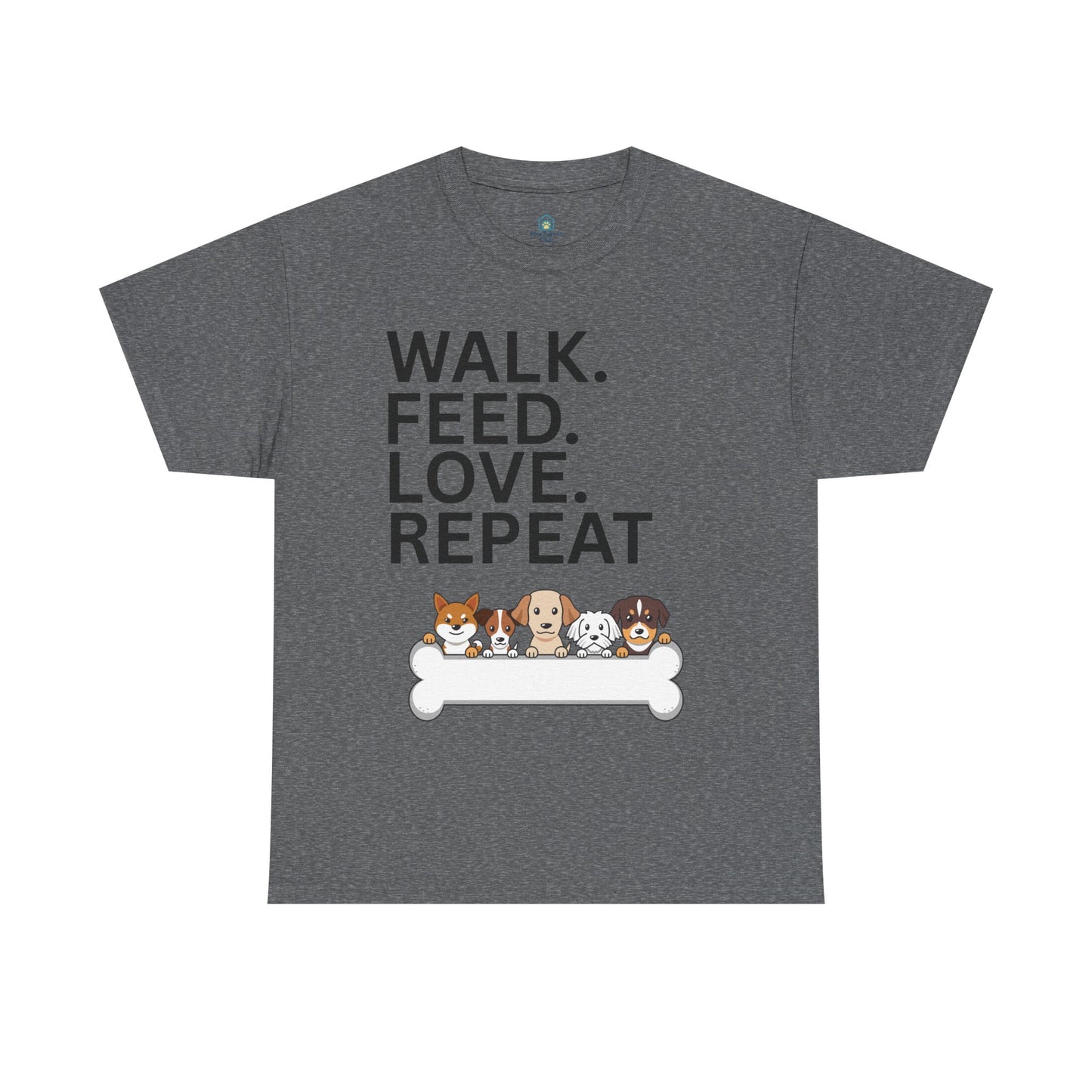 Dog Lover's Heavy Cotton Tee - Walk. Feed. Love. Repeat. - Perfect Gift for Pet Owners, Animal Lovers, Casual Wear, Pet Events, Dog Walks