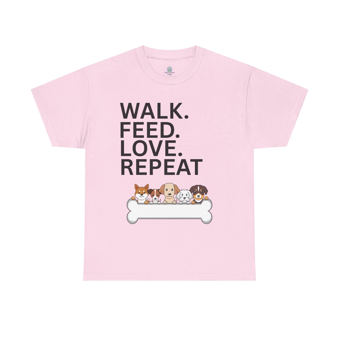 Dog Lover's Heavy Cotton Tee - Walk. Feed. Love. Repeat. - Perfect Gift for Pet Owners, Animal Lovers, Casual Wear, Pet Events, Dog Walks