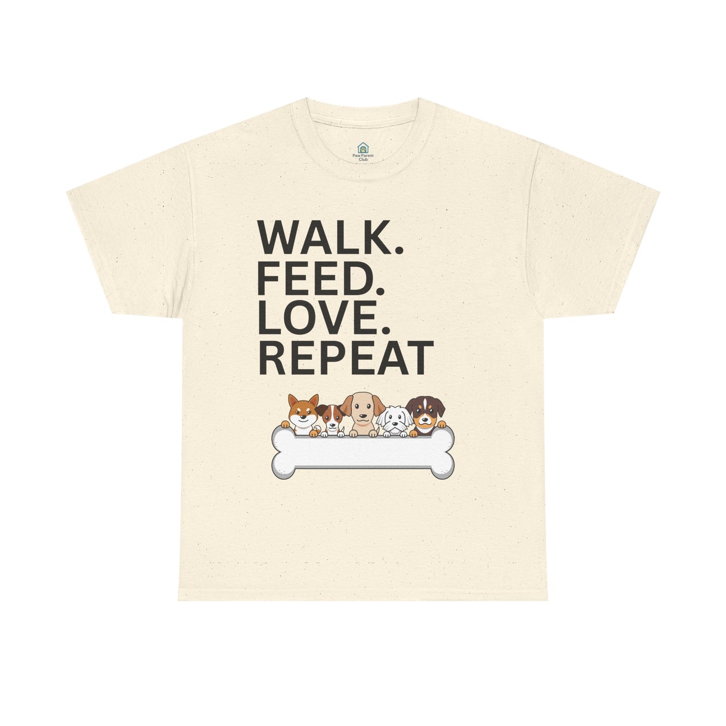 Dog Lover's Heavy Cotton Tee - Walk. Feed. Love. Repeat. - Perfect Gift for Pet Owners, Animal Lovers, Casual Wear, Pet Events, Dog Walks
