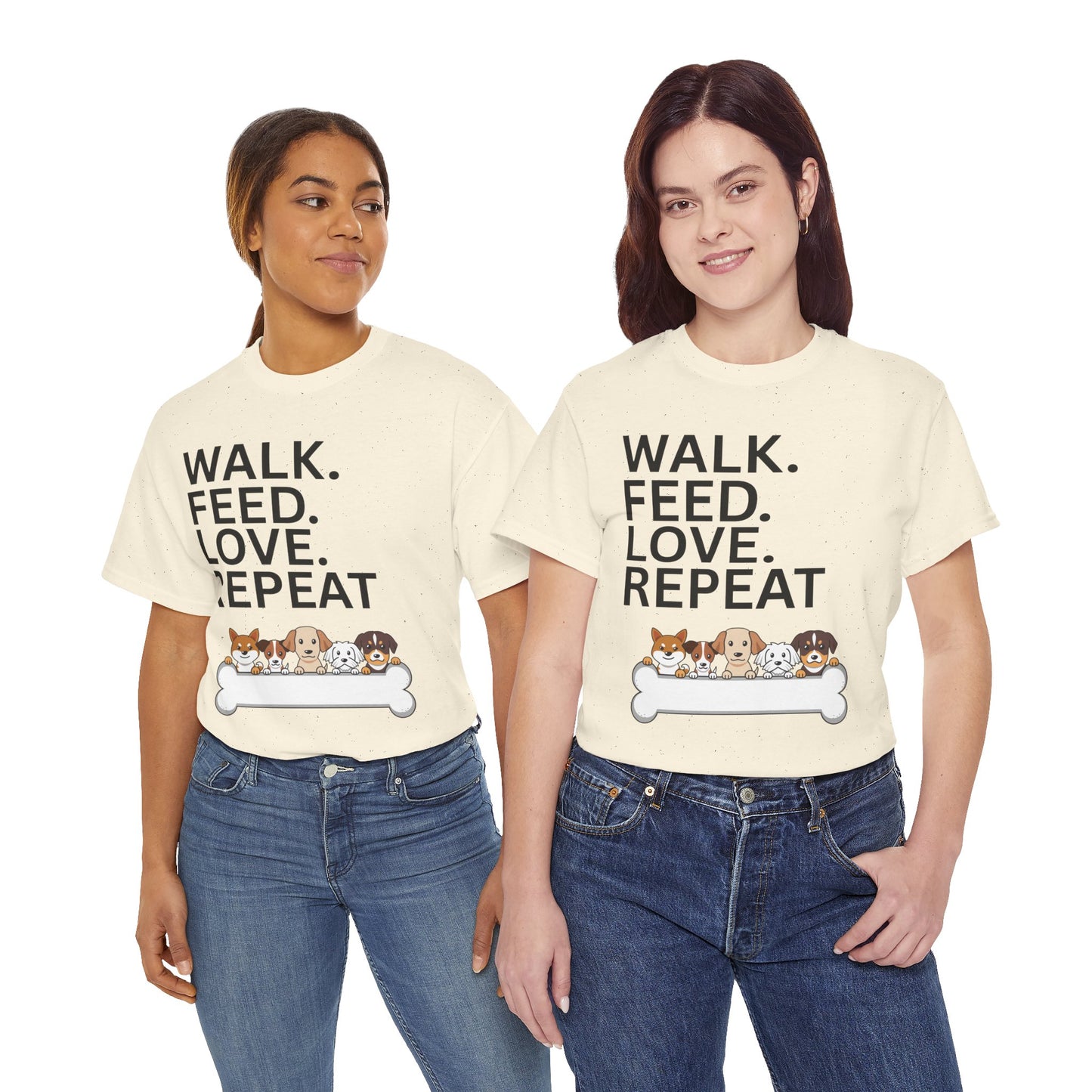 Dog Lover's Heavy Cotton Tee - Walk. Feed. Love. Repeat. - Perfect Gift for Pet Owners, Animal Lovers, Casual Wear, Pet Events, Dog Walks