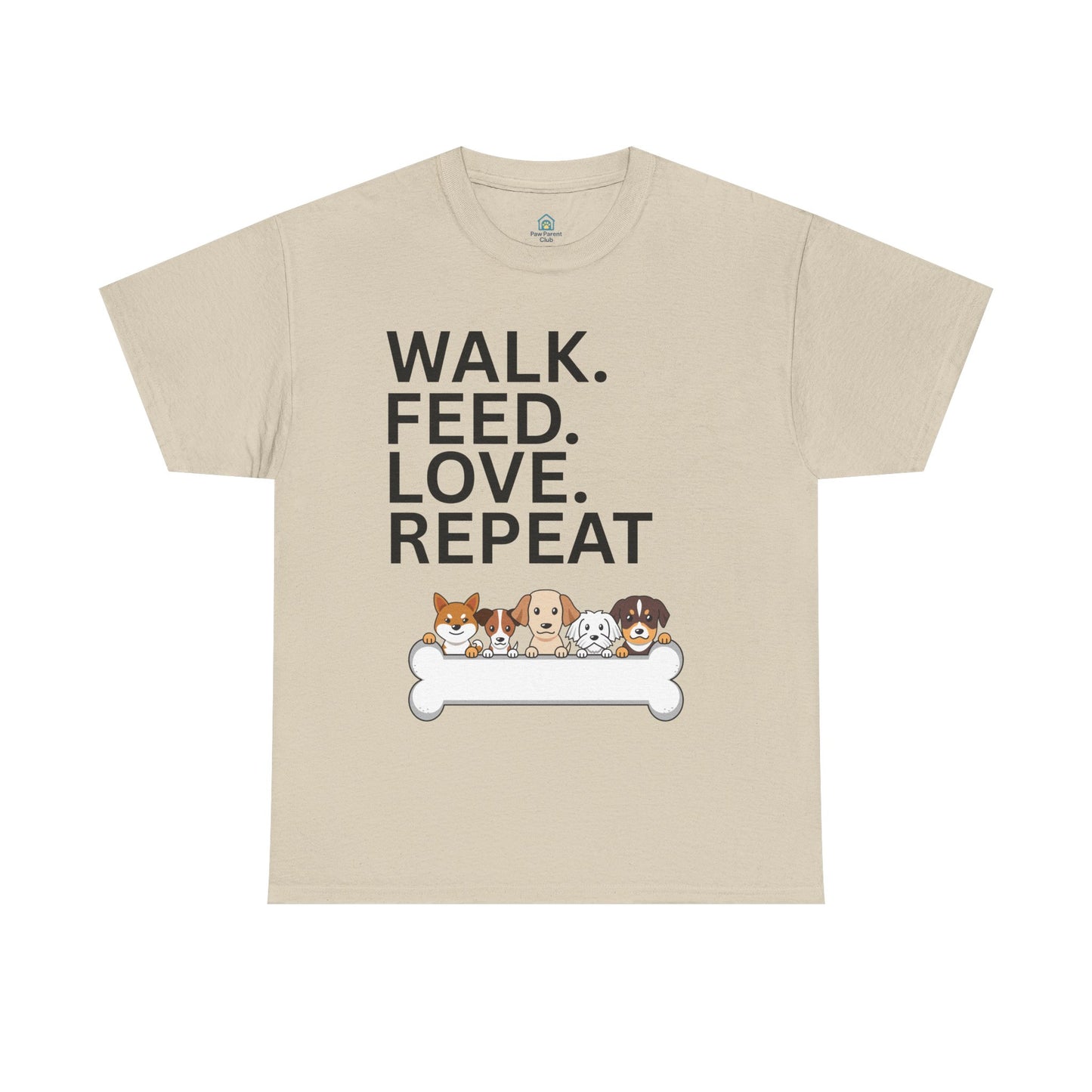 Dog Lover's Heavy Cotton Tee - Walk. Feed. Love. Repeat. - Perfect Gift for Pet Owners, Animal Lovers, Casual Wear, Pet Events, Dog Walks
