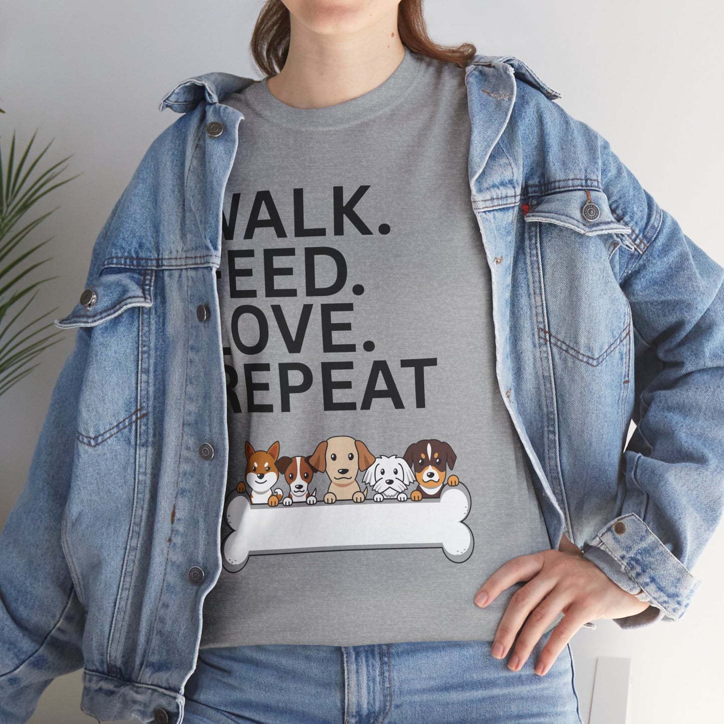 Dog Lover's Heavy Cotton Tee - Walk. Feed. Love. Repeat. - Perfect Gift for Pet Owners, Animal Lovers, Casual Wear, Pet Events, Dog Walks
