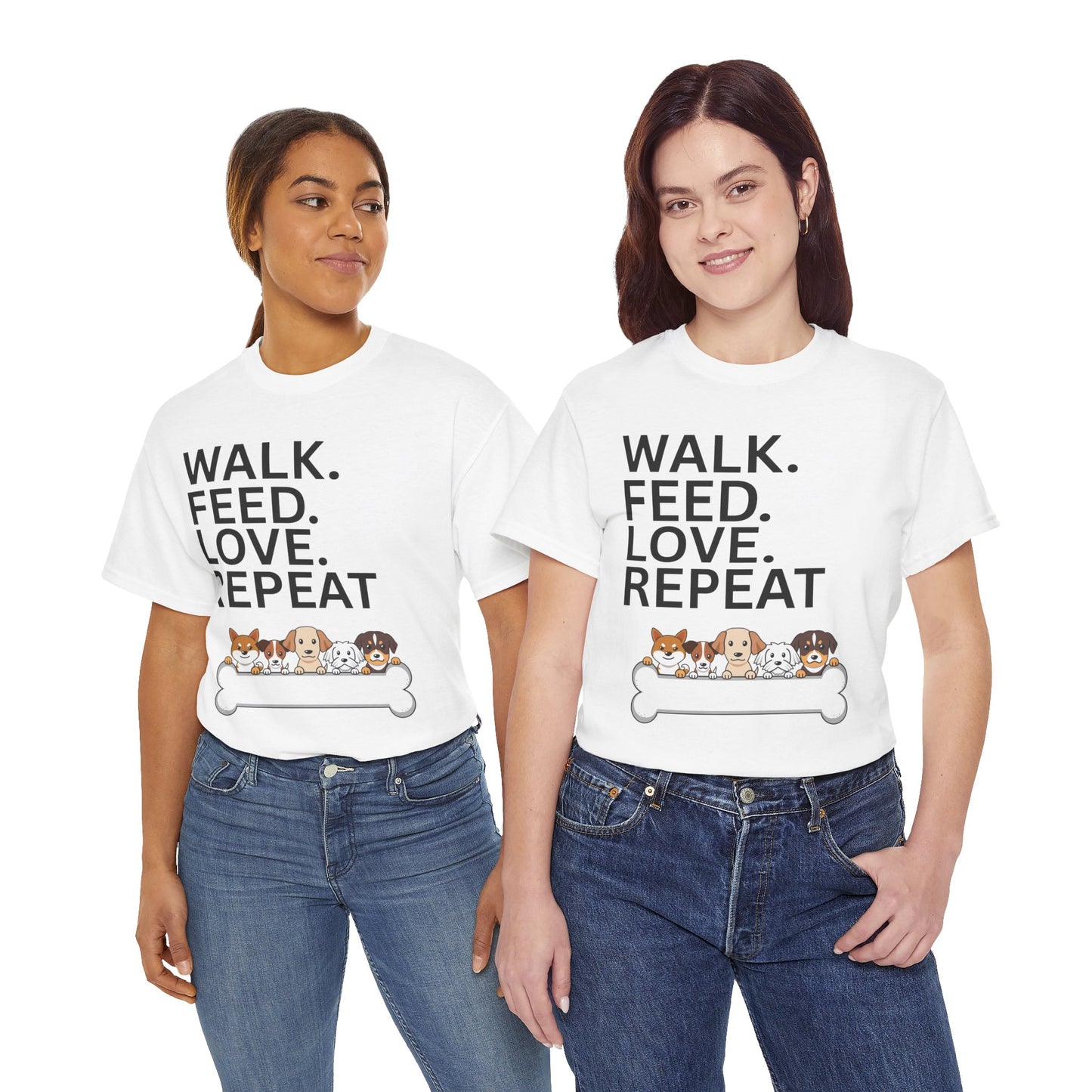 Dog Lover's Heavy Cotton Tee - Walk. Feed. Love. Repeat. - Perfect Gift for Pet Owners, Animal Lovers, Casual Wear, Pet Events, Dog Walks