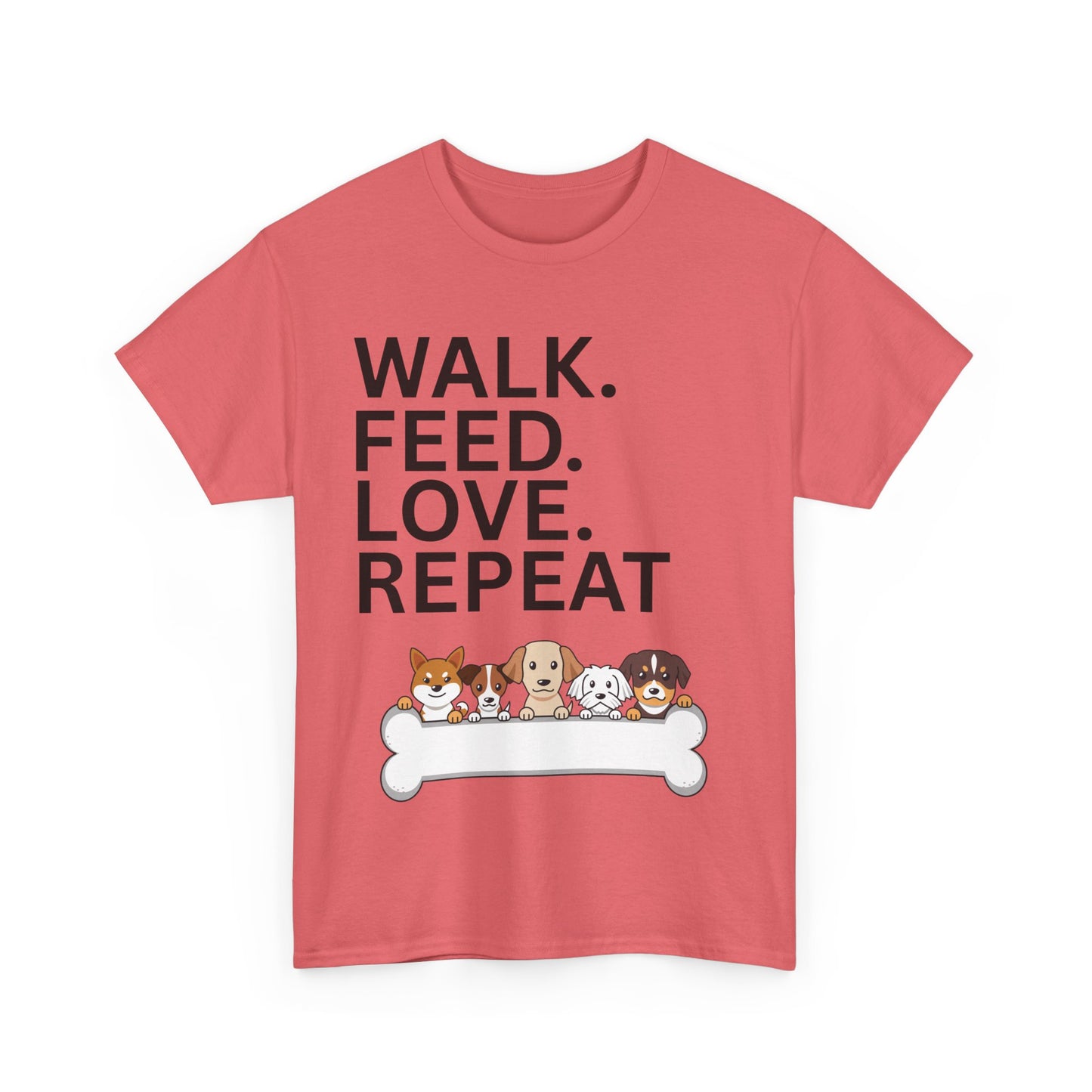 Dog Lover's Heavy Cotton Tee - Walk. Feed. Love. Repeat. - Perfect Gift for Pet Owners, Animal Lovers, Casual Wear, Pet Events, Dog Walks