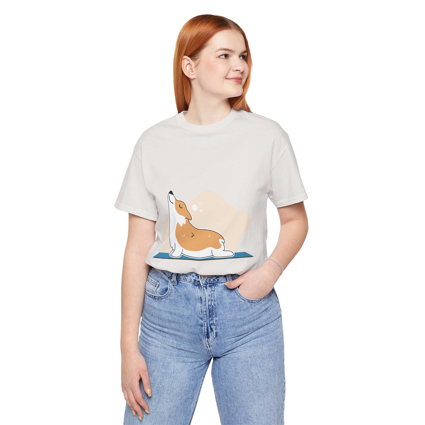 Corgi Yoga Tee, Relaxed Fit Dog Lover Shirt, Gift for Pet Parents, Cute Animal Graphic T-Shirt, Fun Casual Wear, Unique Present