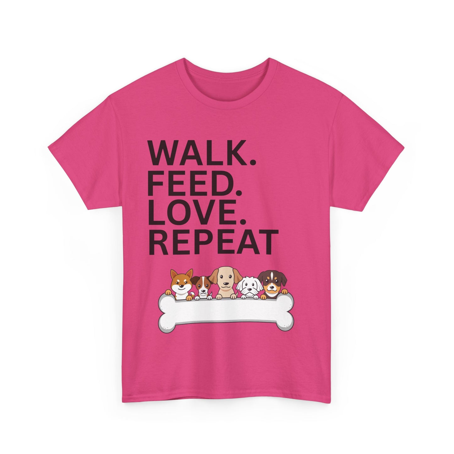 Dog Lover's Heavy Cotton Tee - Walk. Feed. Love. Repeat. - Perfect Gift for Pet Owners, Animal Lovers, Casual Wear, Pet Events, Dog Walks