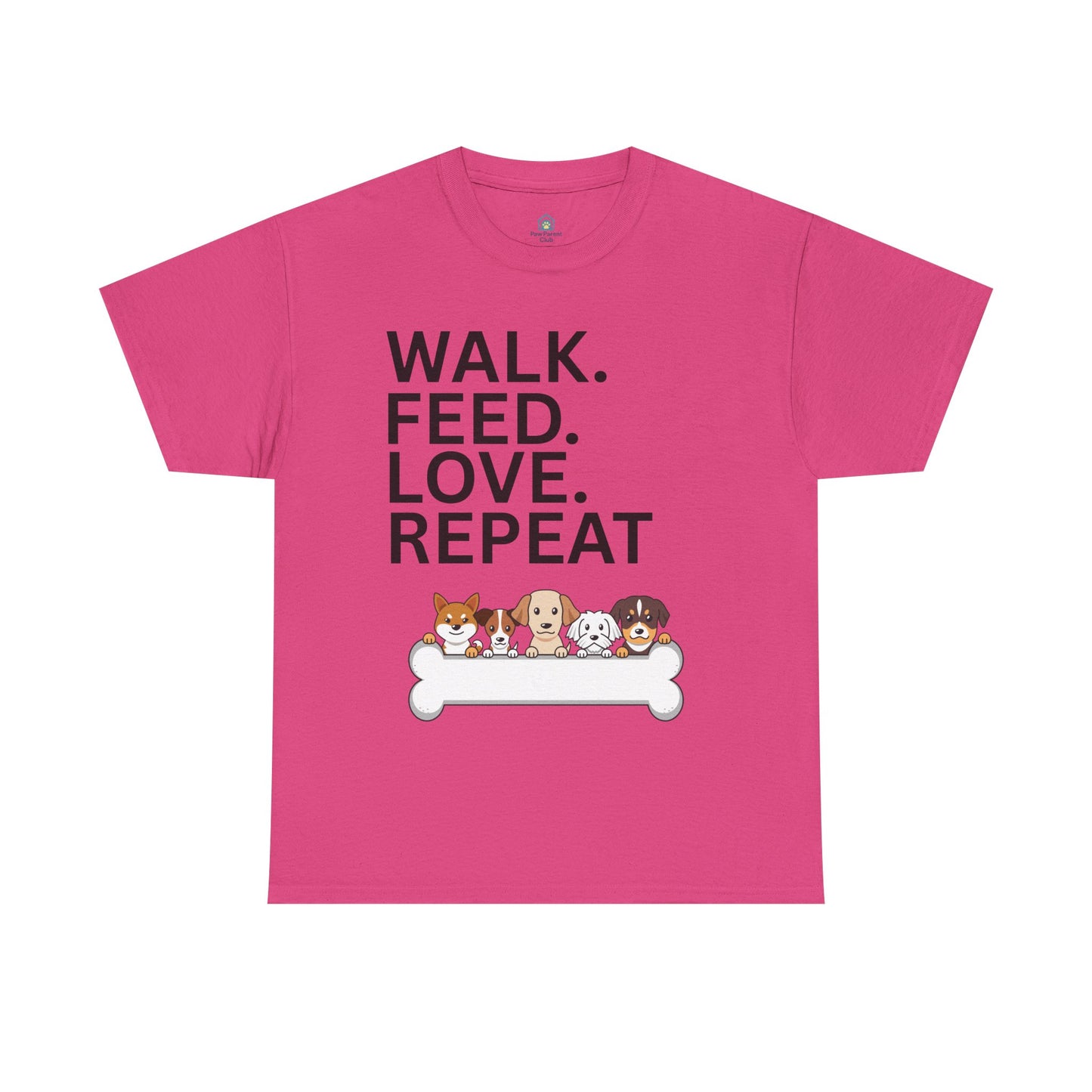 Dog Lover's Heavy Cotton Tee - Walk. Feed. Love. Repeat. - Perfect Gift for Pet Owners, Animal Lovers, Casual Wear, Pet Events, Dog Walks