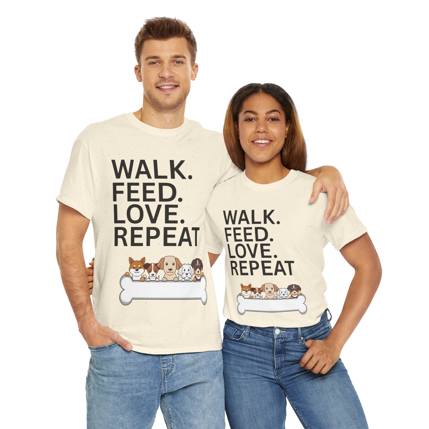 Dog Lover's Heavy Cotton Tee - Walk. Feed. Love. Repeat. - Perfect Gift for Pet Owners, Animal Lovers, Casual Wear, Pet Events, Dog Walks