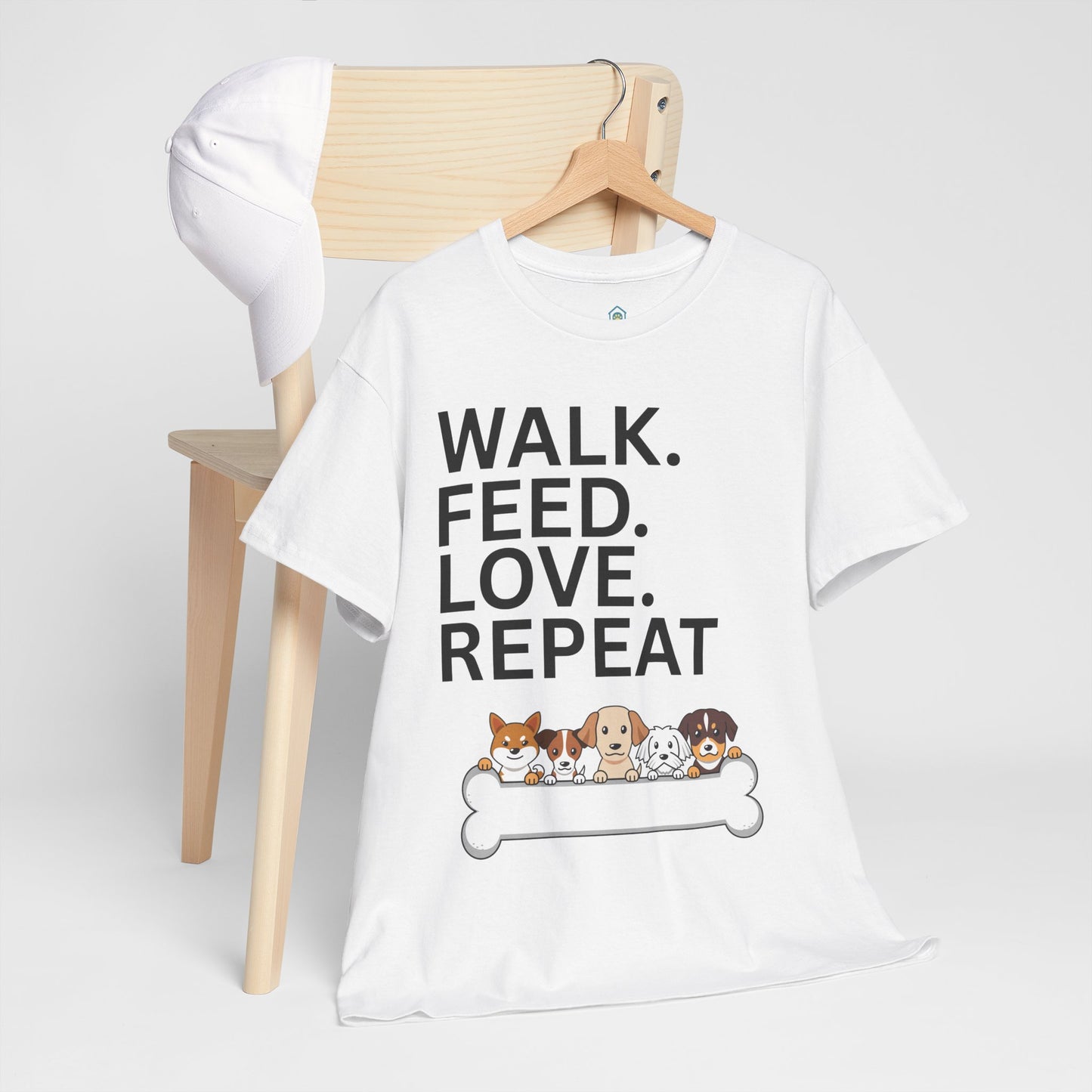 Dog Lover's Heavy Cotton Tee - Walk. Feed. Love. Repeat. - Perfect Gift for Pet Owners, Animal Lovers, Casual Wear, Pet Events, Dog Walks