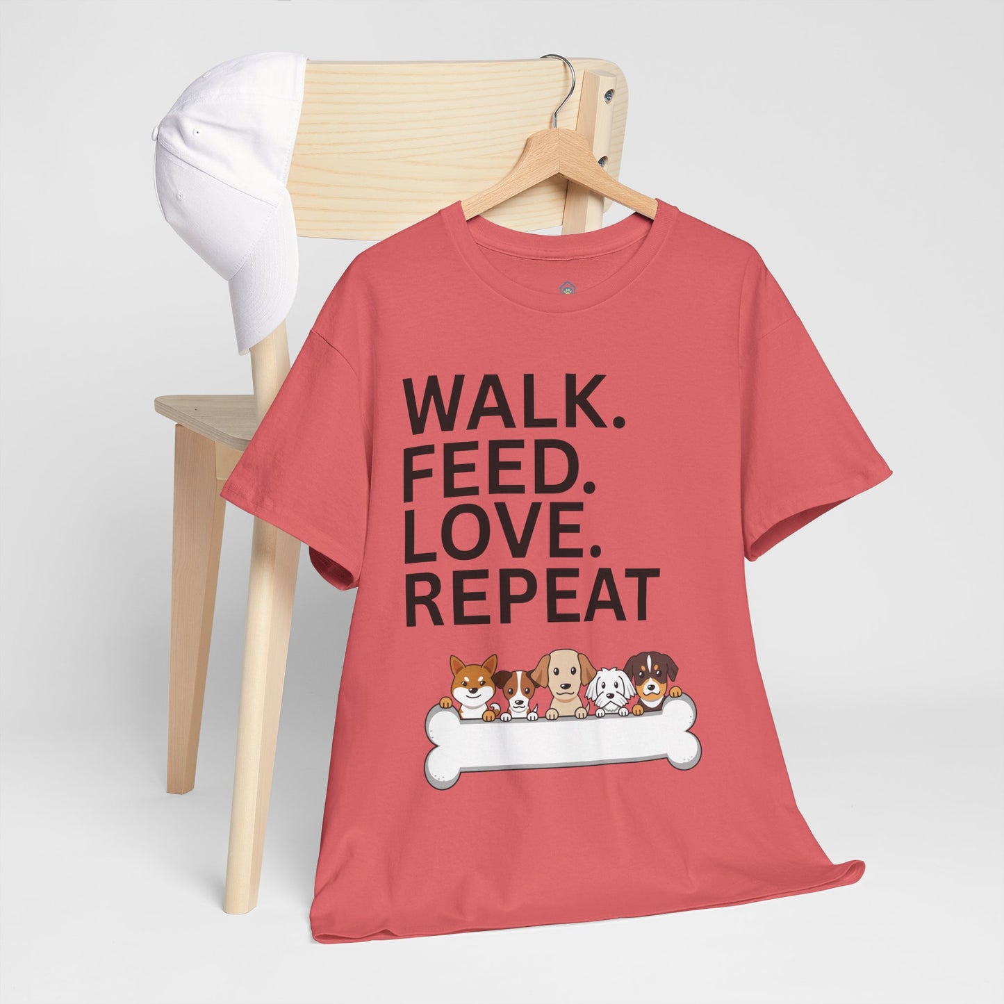 Dog Lover's Heavy Cotton Tee - Walk. Feed. Love. Repeat. - Perfect Gift for Pet Owners, Animal Lovers, Casual Wear, Pet Events, Dog Walks