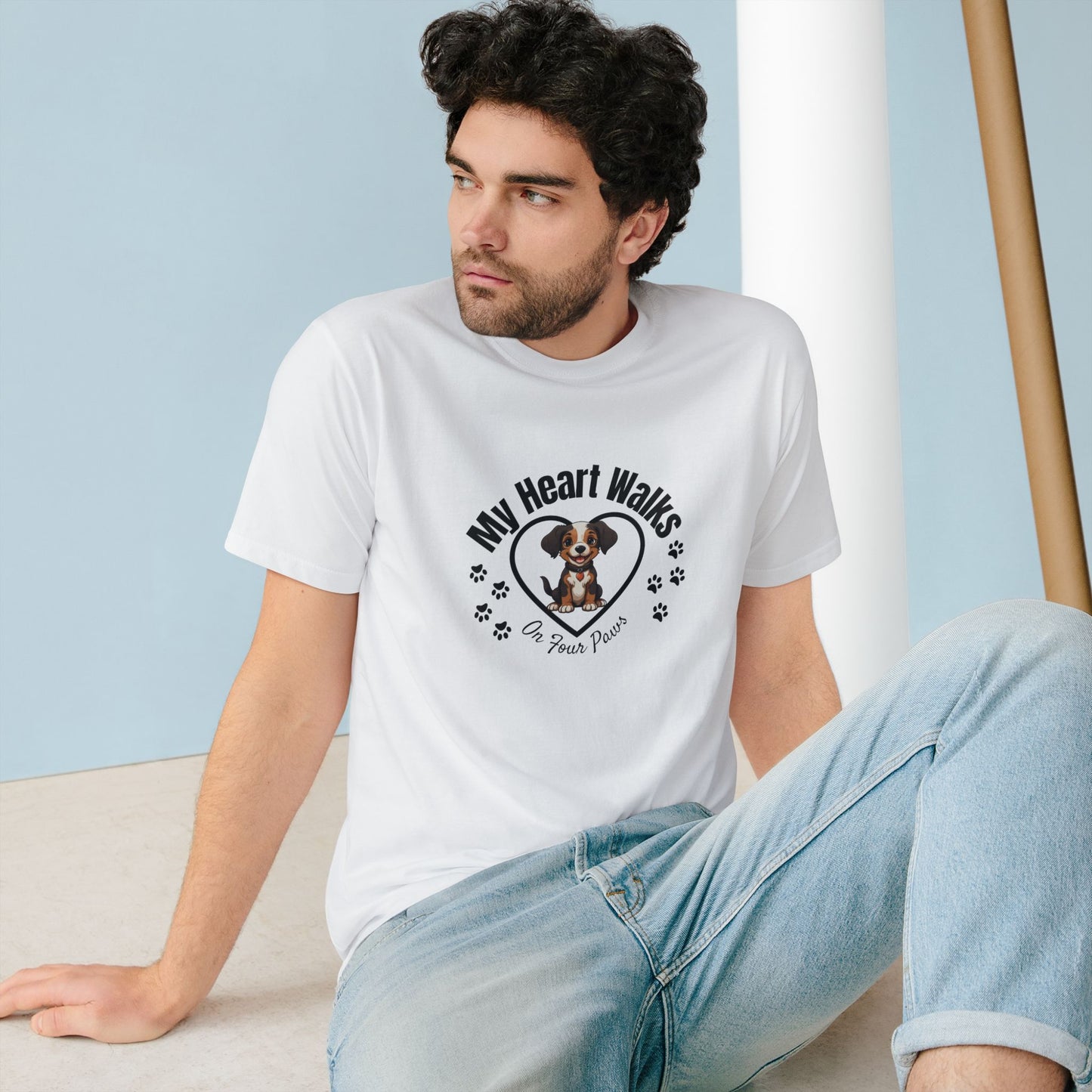 My Heart Walks Organic Unisex T-Shirt, Dog Lover Gift, Pet Mom Apparel, Cute Graphic Tee, Animal Lover Shirt, Valentine's Day Gift