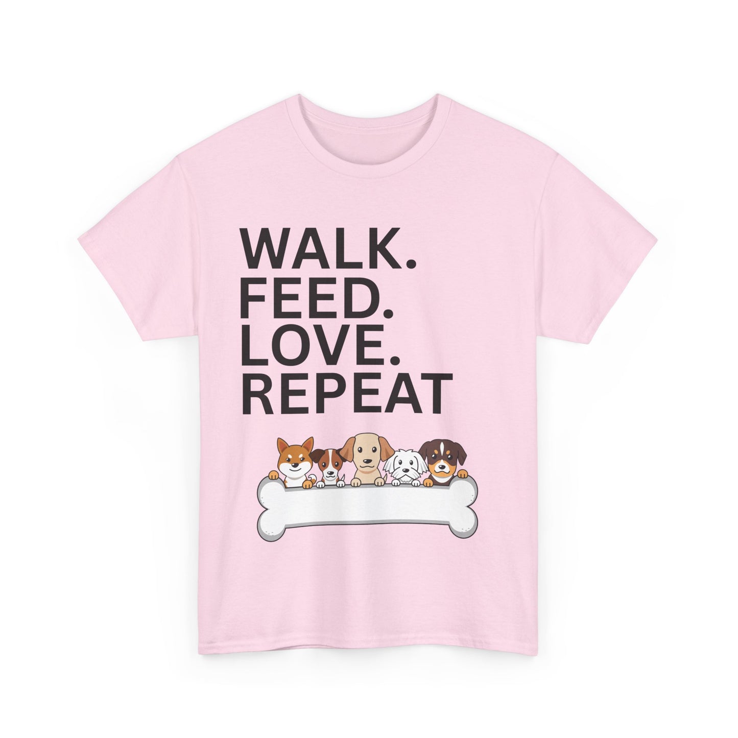 Dog Lover's Heavy Cotton Tee - Walk. Feed. Love. Repeat. - Perfect Gift for Pet Owners, Animal Lovers, Casual Wear, Pet Events, Dog Walks