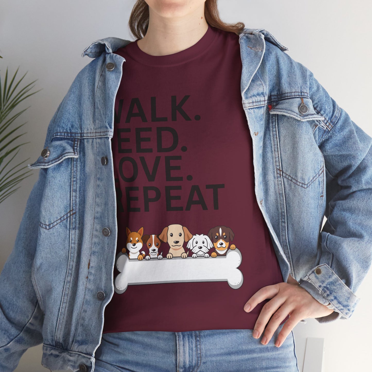 Dog Lover's Heavy Cotton Tee - Walk. Feed. Love. Repeat. - Perfect Gift for Pet Owners, Animal Lovers, Casual Wear, Pet Events, Dog Walks