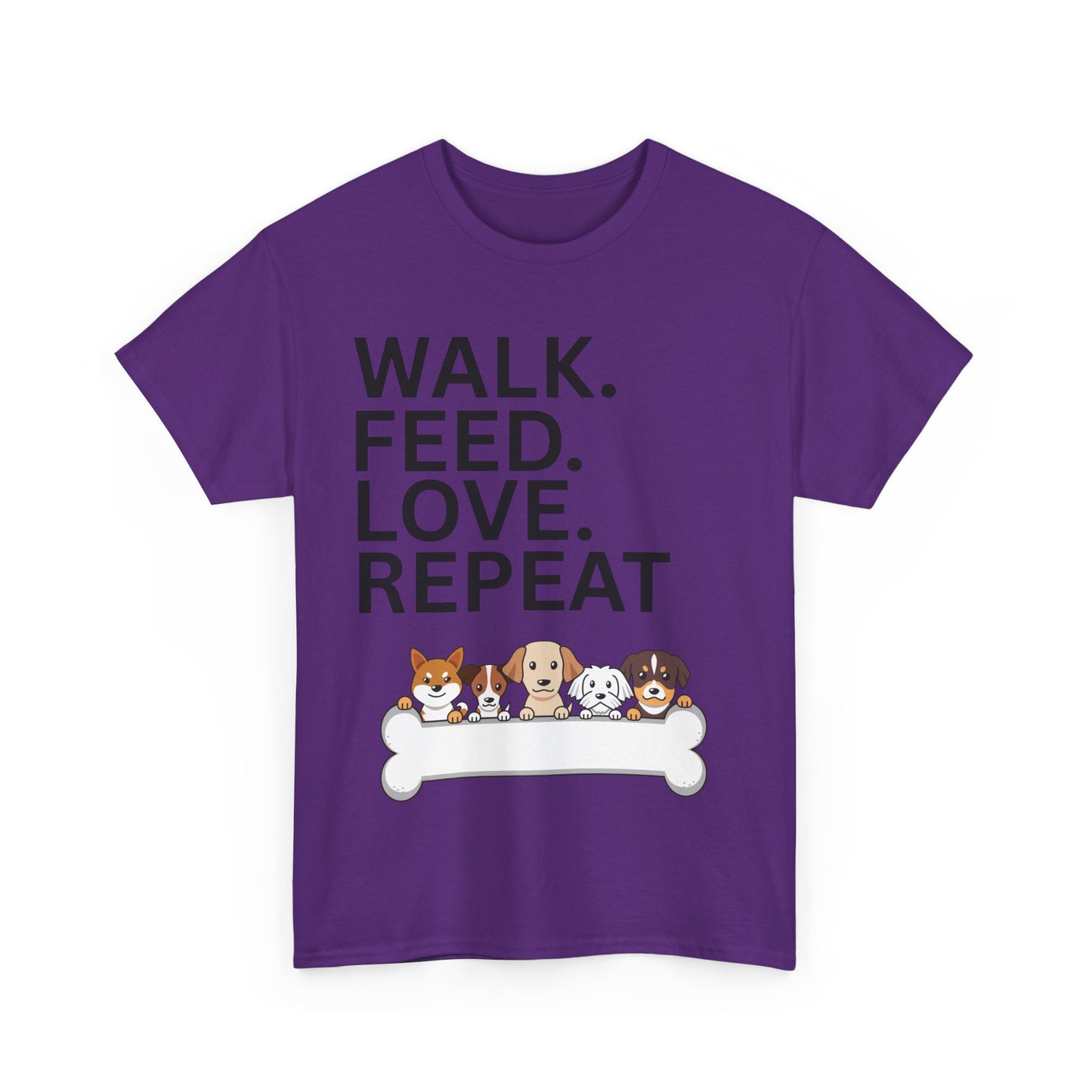 Dog Lover's Heavy Cotton Tee - Walk. Feed. Love. Repeat. - Perfect Gift for Pet Owners, Animal Lovers, Casual Wear, Pet Events, Dog Walks