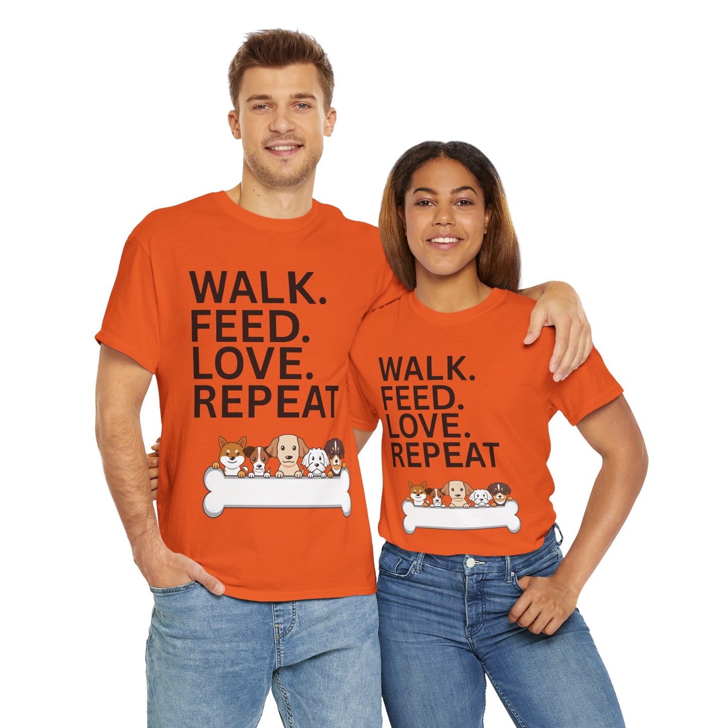 Dog Lover's Heavy Cotton Tee - Walk. Feed. Love. Repeat. - Perfect Gift for Pet Owners, Animal Lovers, Casual Wear, Pet Events, Dog Walks