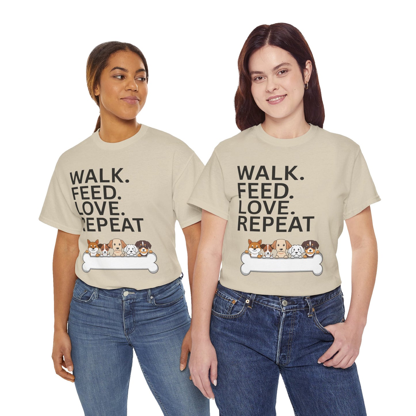 Dog Lover's Heavy Cotton Tee - Walk. Feed. Love. Repeat. - Perfect Gift for Pet Owners, Animal Lovers, Casual Wear, Pet Events, Dog Walks