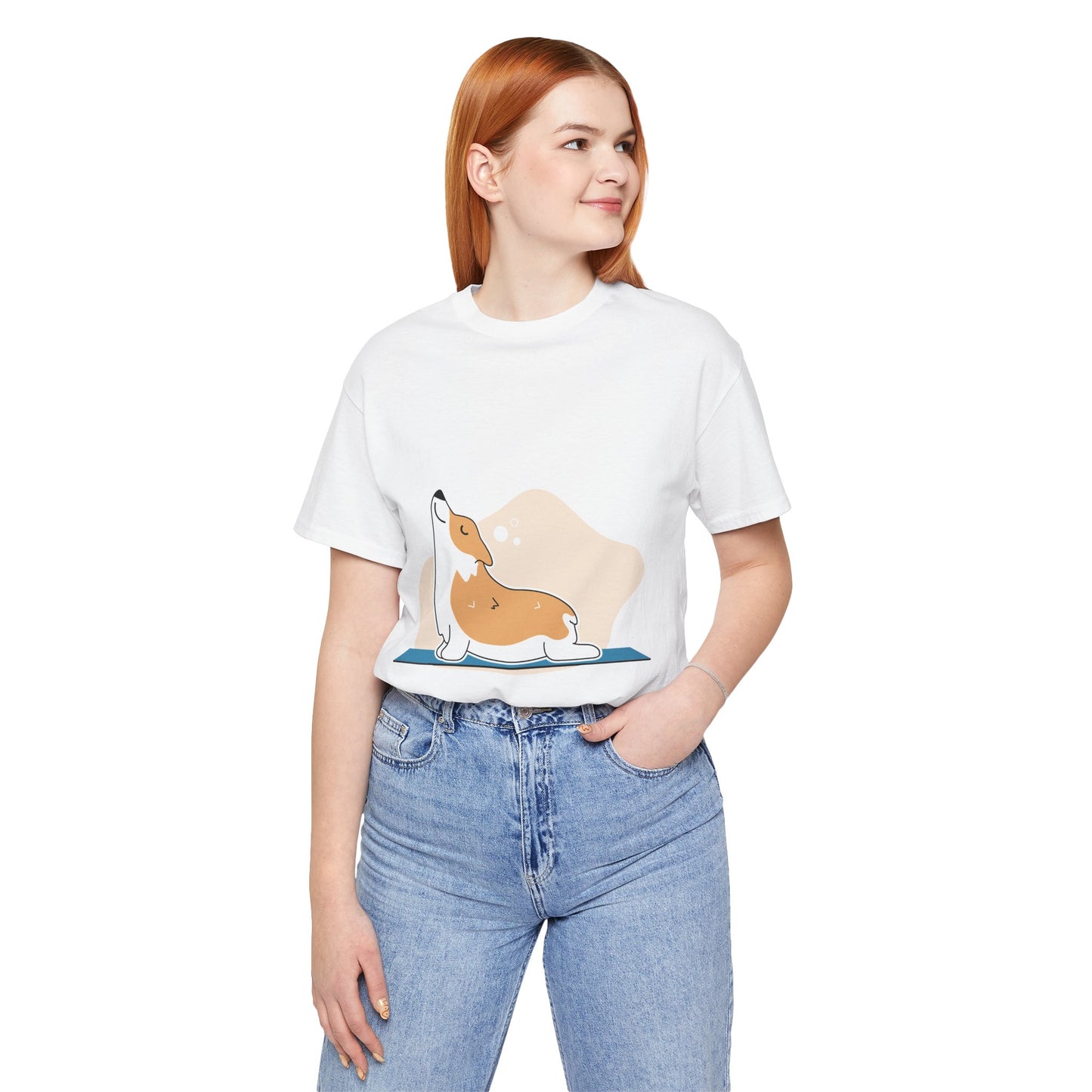 Corgi Yoga Tee, Relaxed Fit Dog Lover Shirt, Gift for Pet Parents, Cute Animal Graphic T-Shirt, Fun Casual Wear, Unique Present