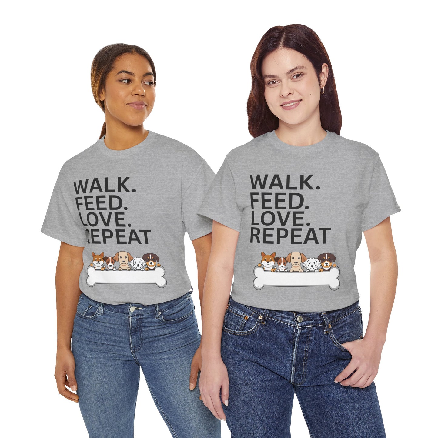 Dog Lover's Heavy Cotton Tee - Walk. Feed. Love. Repeat. - Perfect Gift for Pet Owners, Animal Lovers, Casual Wear, Pet Events, Dog Walks