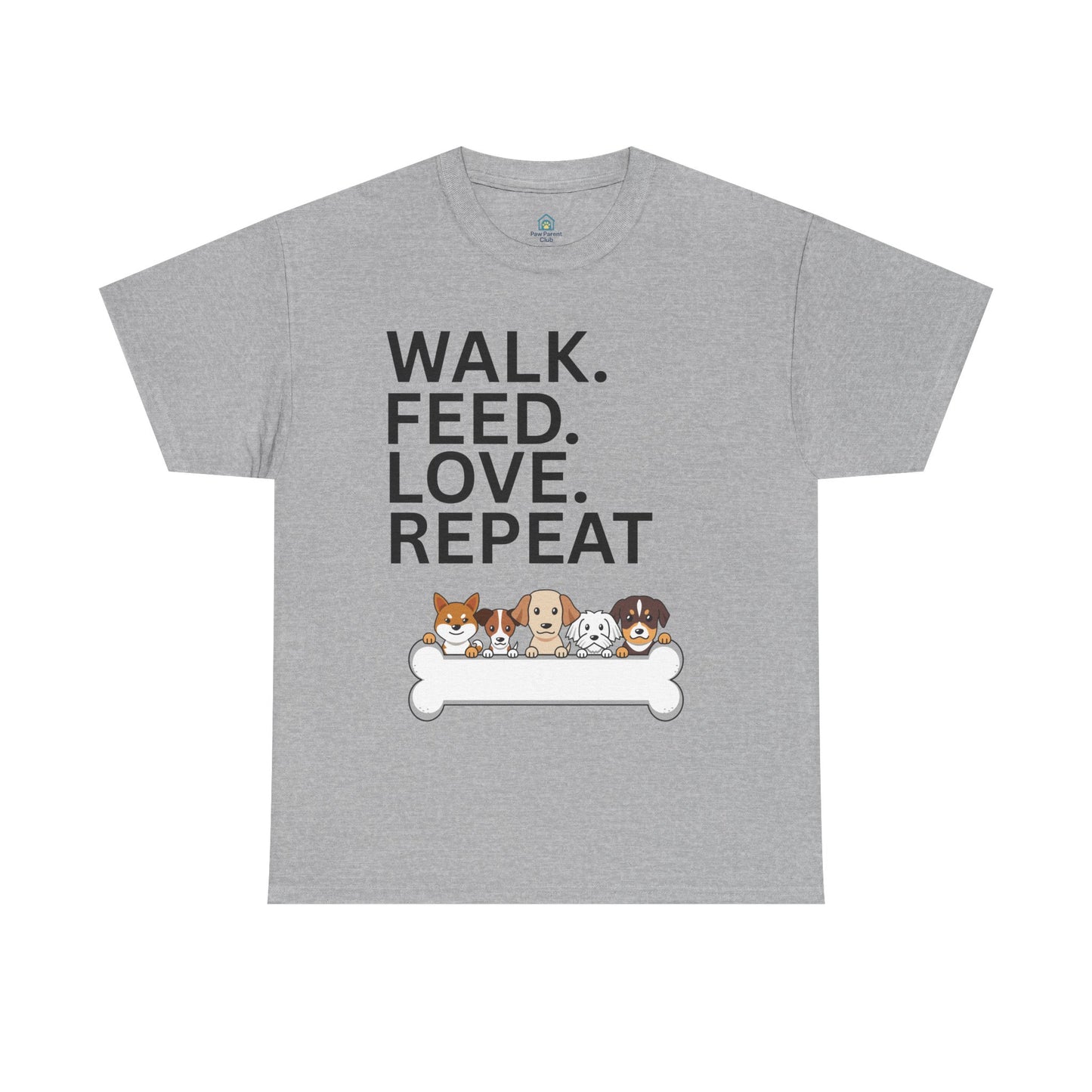 Dog Lover's Heavy Cotton Tee - Walk. Feed. Love. Repeat. - Perfect Gift for Pet Owners, Animal Lovers, Casual Wear, Pet Events, Dog Walks