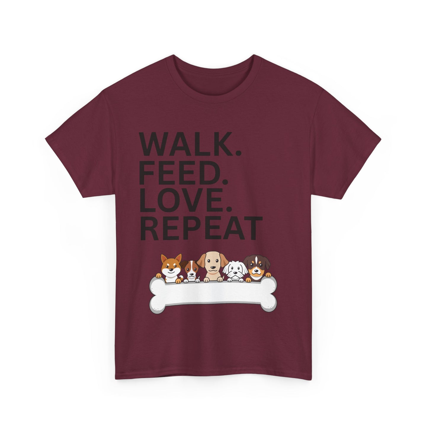 Dog Lover's Heavy Cotton Tee - Walk. Feed. Love. Repeat. - Perfect Gift for Pet Owners, Animal Lovers, Casual Wear, Pet Events, Dog Walks