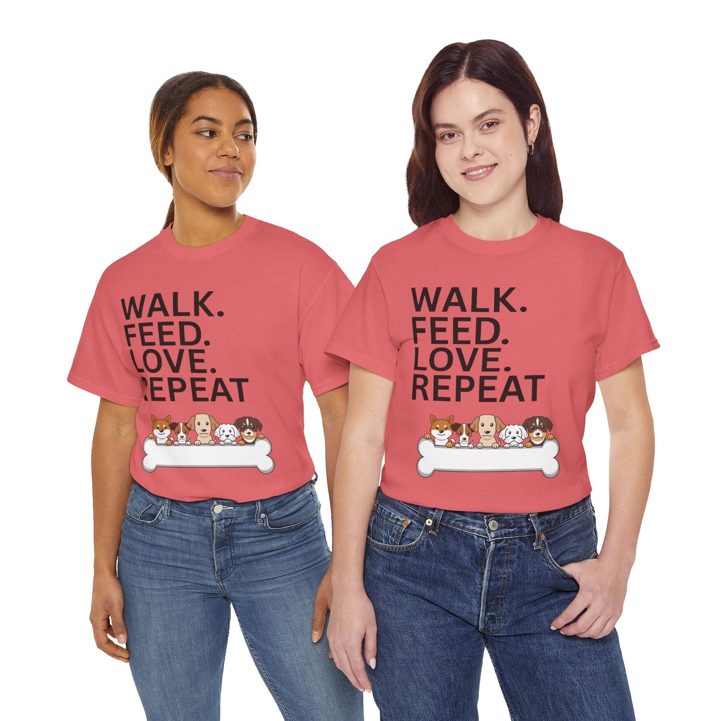 Dog Lover's Heavy Cotton Tee - Walk. Feed. Love. Repeat. - Perfect Gift for Pet Owners, Animal Lovers, Casual Wear, Pet Events, Dog Walks