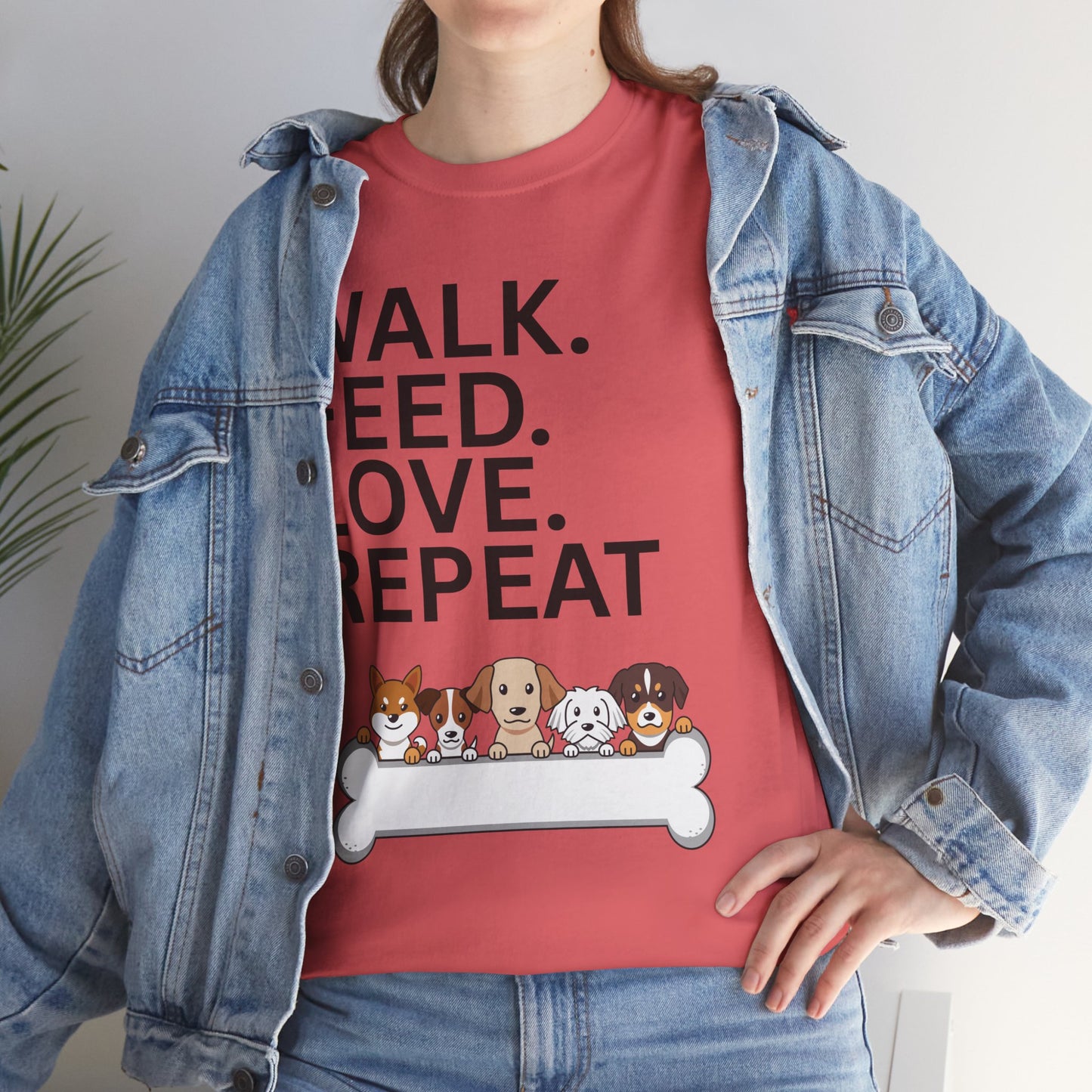 Dog Lover's Heavy Cotton Tee - Walk. Feed. Love. Repeat. - Perfect Gift for Pet Owners, Animal Lovers, Casual Wear, Pet Events, Dog Walks