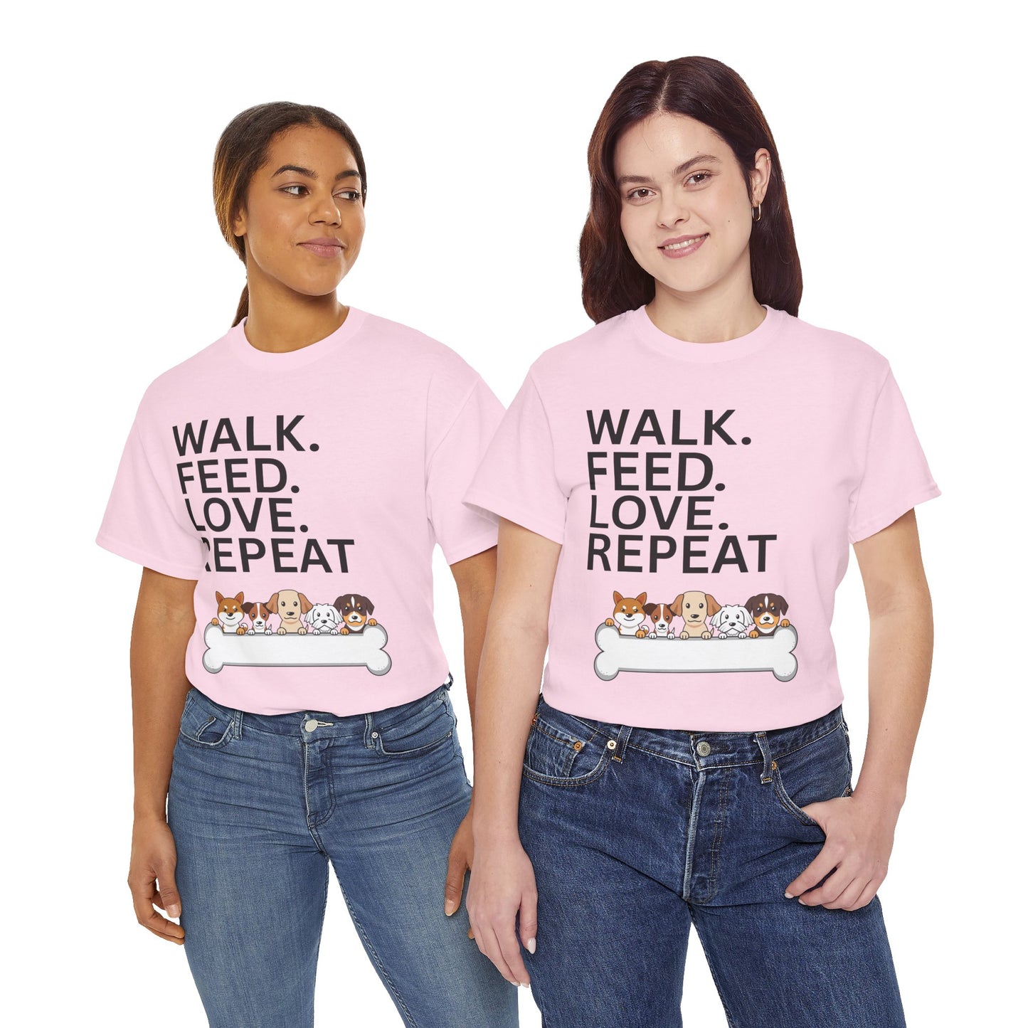 Dog Lover's Heavy Cotton Tee - Walk. Feed. Love. Repeat. - Perfect Gift for Pet Owners, Animal Lovers, Casual Wear, Pet Events, Dog Walks