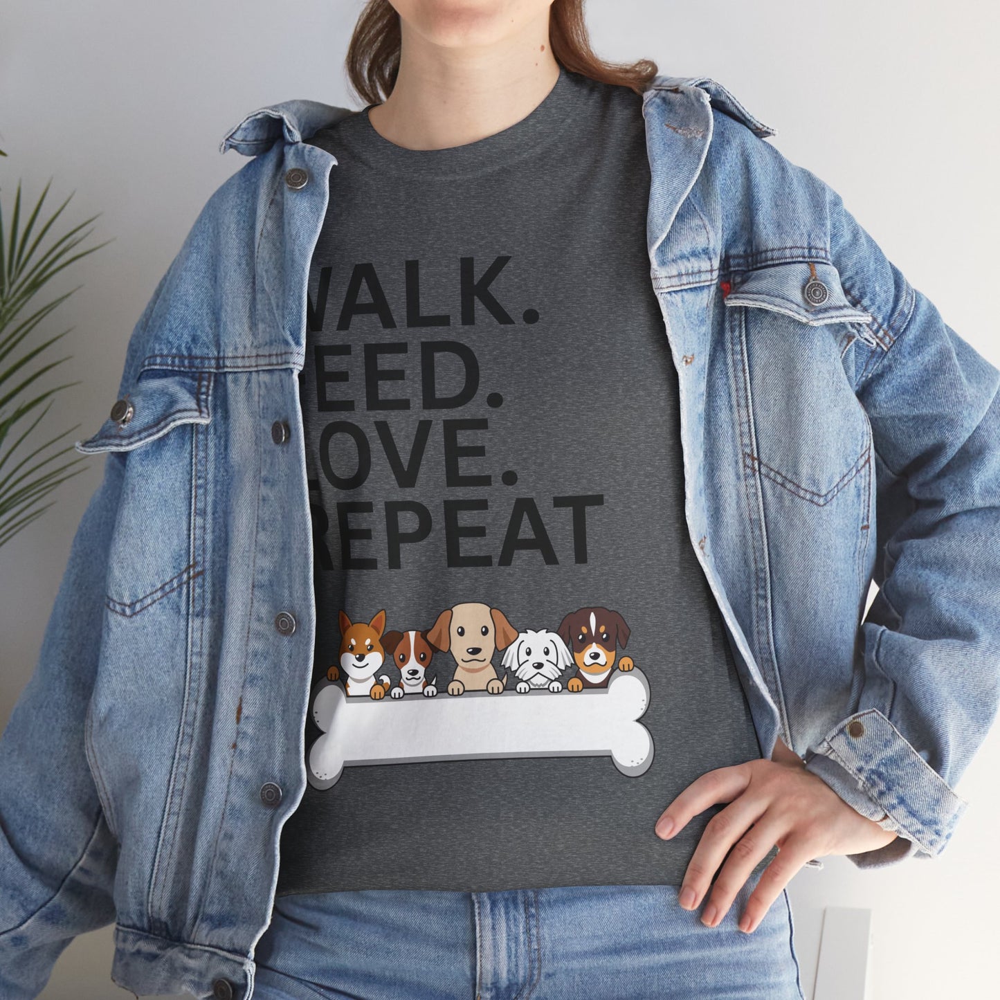 Dog Lover's Heavy Cotton Tee - Walk. Feed. Love. Repeat. - Perfect Gift for Pet Owners, Animal Lovers, Casual Wear, Pet Events, Dog Walks