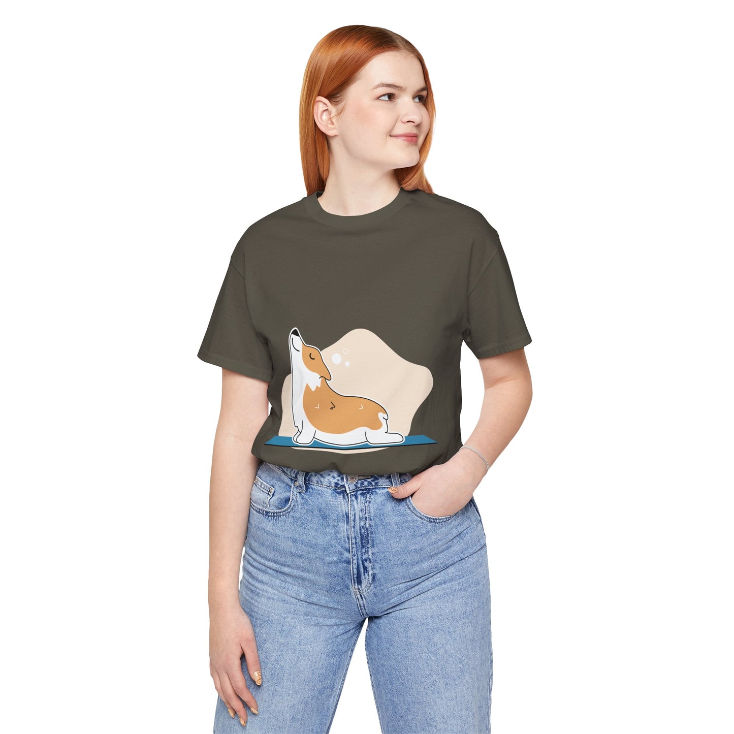 Corgi Yoga Tee, Relaxed Fit Dog Lover Shirt, Gift for Pet Parents, Cute Animal Graphic T-Shirt, Fun Casual Wear, Unique Present
