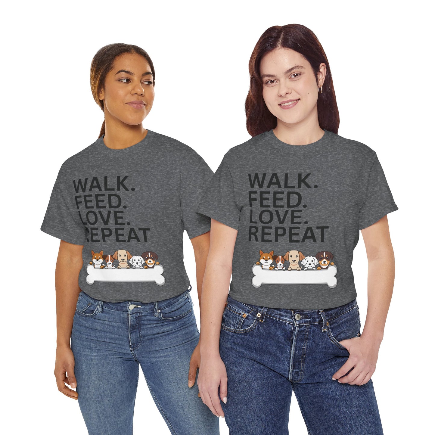 Dog Lover's Heavy Cotton Tee - Walk. Feed. Love. Repeat. - Perfect Gift for Pet Owners, Animal Lovers, Casual Wear, Pet Events, Dog Walks