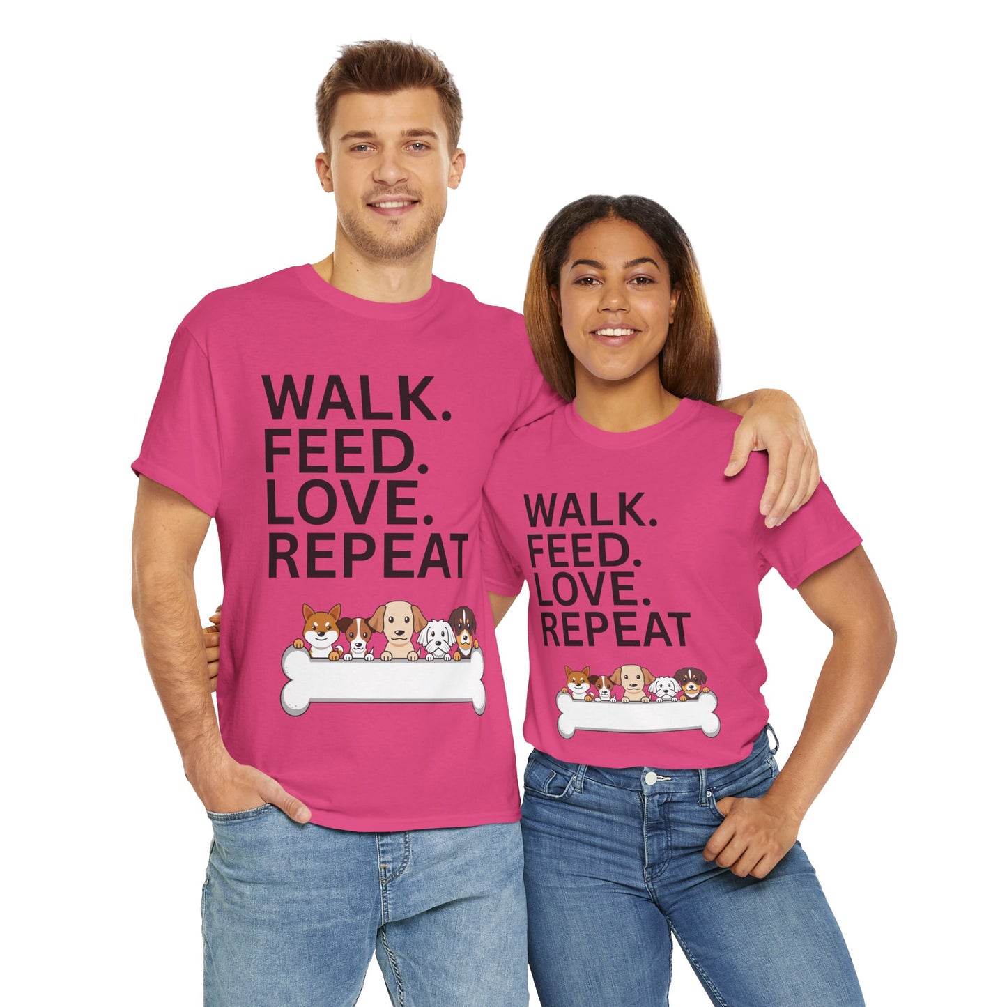 Dog Lover's Heavy Cotton Tee - Walk. Feed. Love. Repeat. - Perfect Gift for Pet Owners, Animal Lovers, Casual Wear, Pet Events, Dog Walks