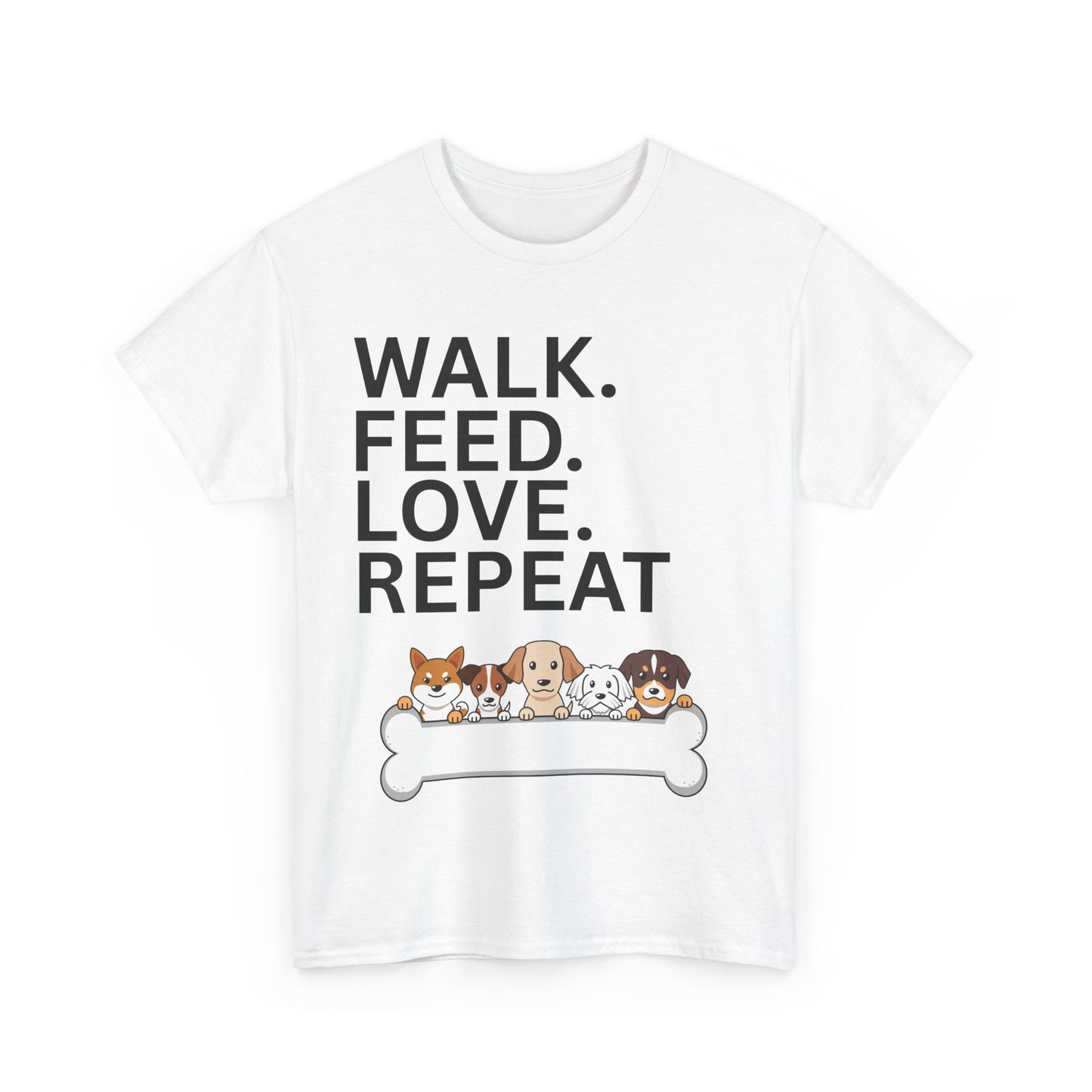 Dog Lover's Heavy Cotton Tee - Walk. Feed. Love. Repeat. - Perfect Gift for Pet Owners, Animal Lovers, Casual Wear, Pet Events, Dog Walks
