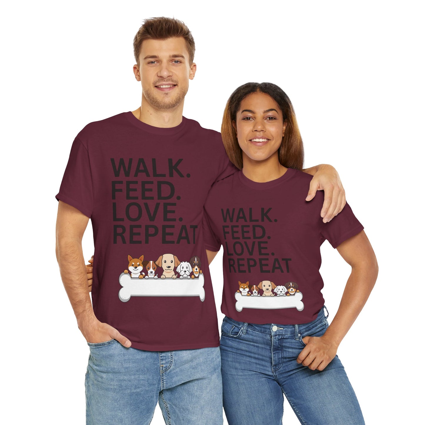Dog Lover's Heavy Cotton Tee - Walk. Feed. Love. Repeat. - Perfect Gift for Pet Owners, Animal Lovers, Casual Wear, Pet Events, Dog Walks