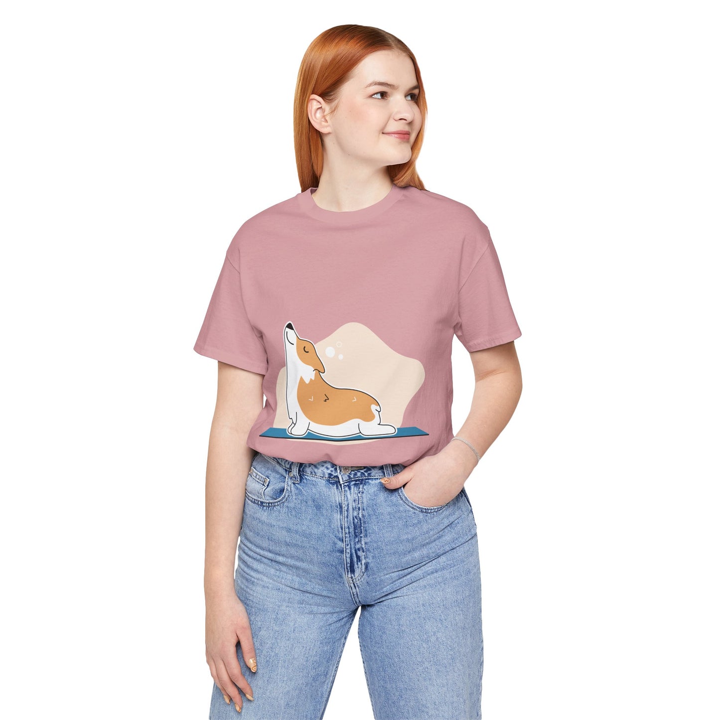Corgi Yoga Tee, Relaxed Fit Dog Lover Shirt, Gift for Pet Parents, Cute Animal Graphic T-Shirt, Fun Casual Wear, Unique Present