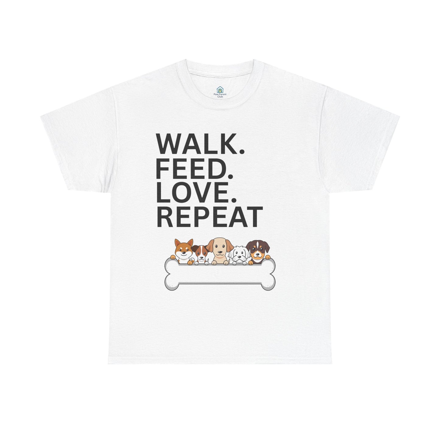 Dog Lover's Heavy Cotton Tee - Walk. Feed. Love. Repeat. - Perfect Gift for Pet Owners, Animal Lovers, Casual Wear, Pet Events, Dog Walks