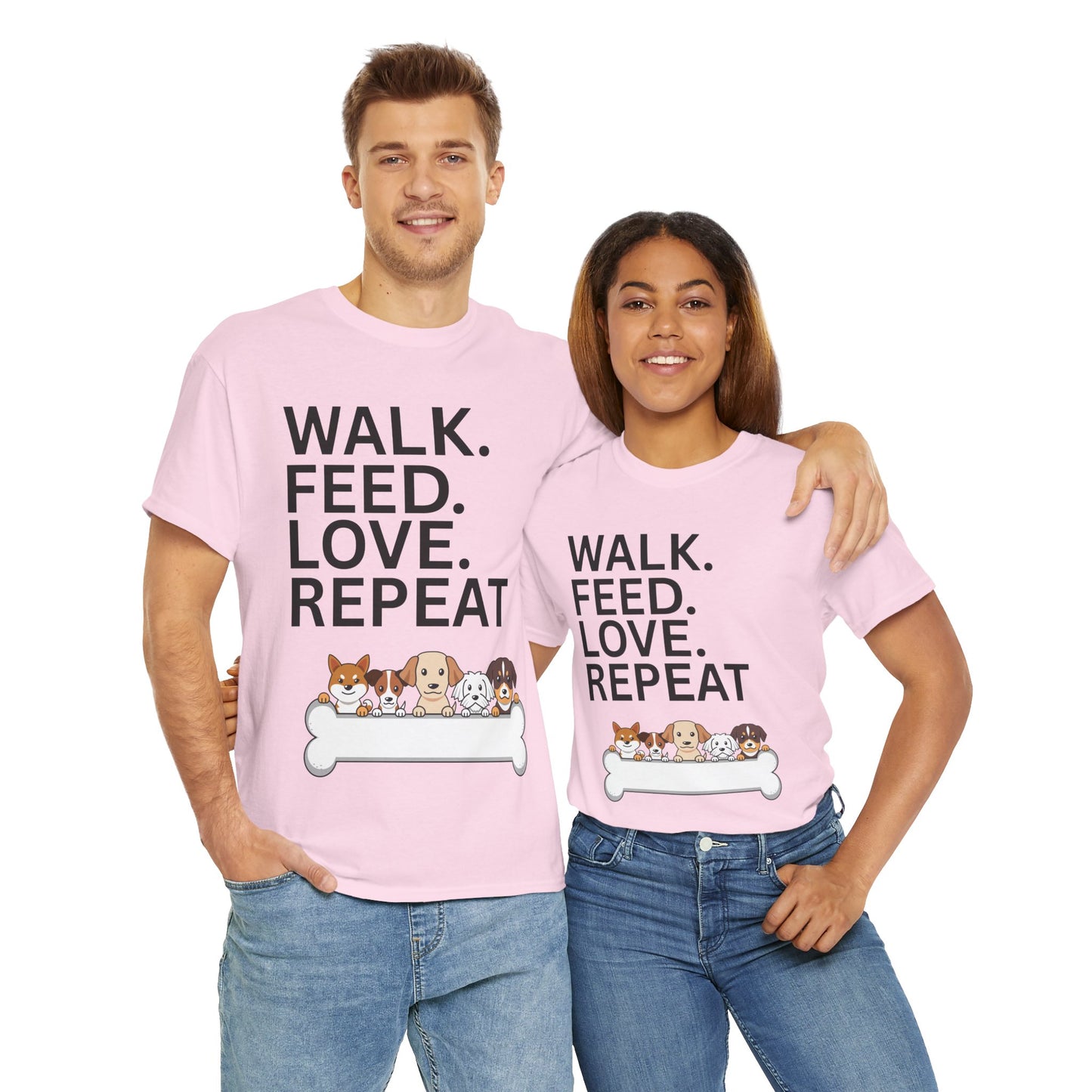 Dog Lover's Heavy Cotton Tee - Walk. Feed. Love. Repeat. - Perfect Gift for Pet Owners, Animal Lovers, Casual Wear, Pet Events, Dog Walks