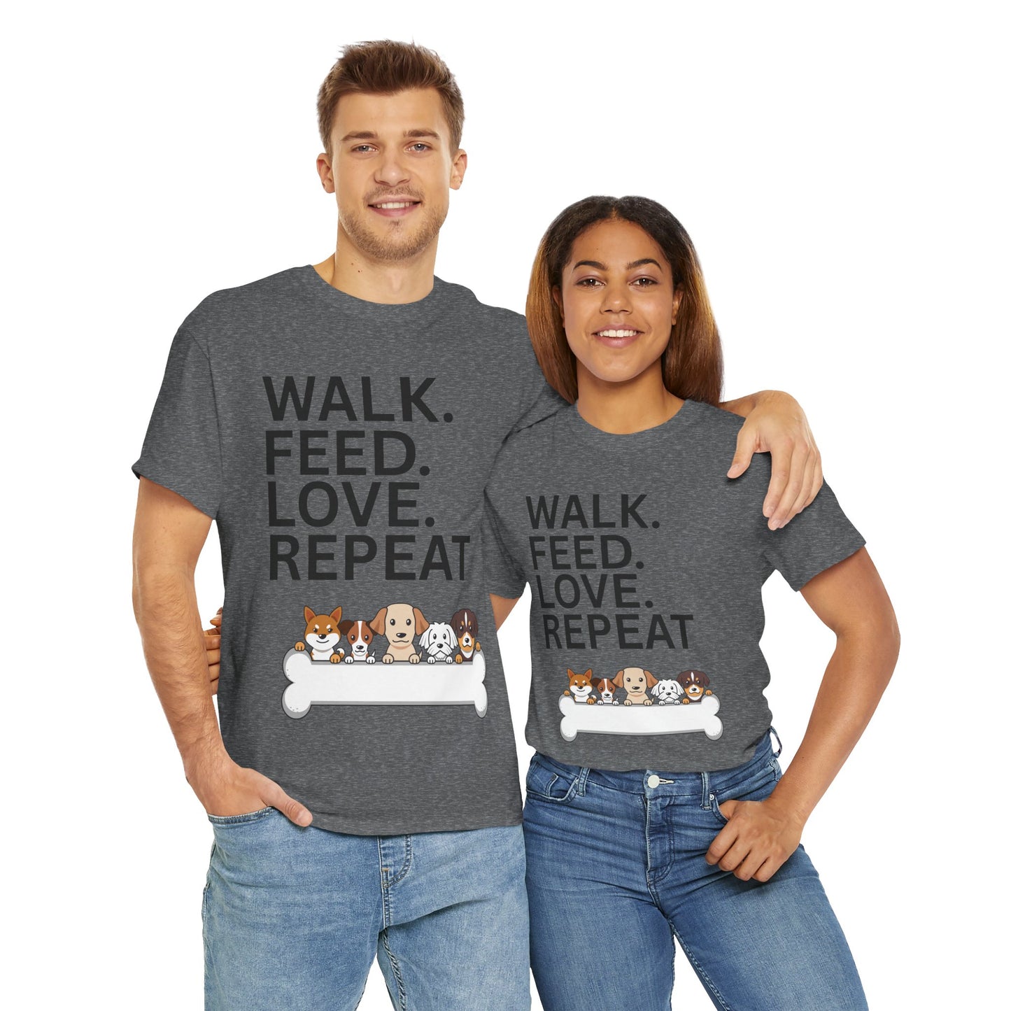 Dog Lover's Heavy Cotton Tee - Walk. Feed. Love. Repeat. - Perfect Gift for Pet Owners, Animal Lovers, Casual Wear, Pet Events, Dog Walks