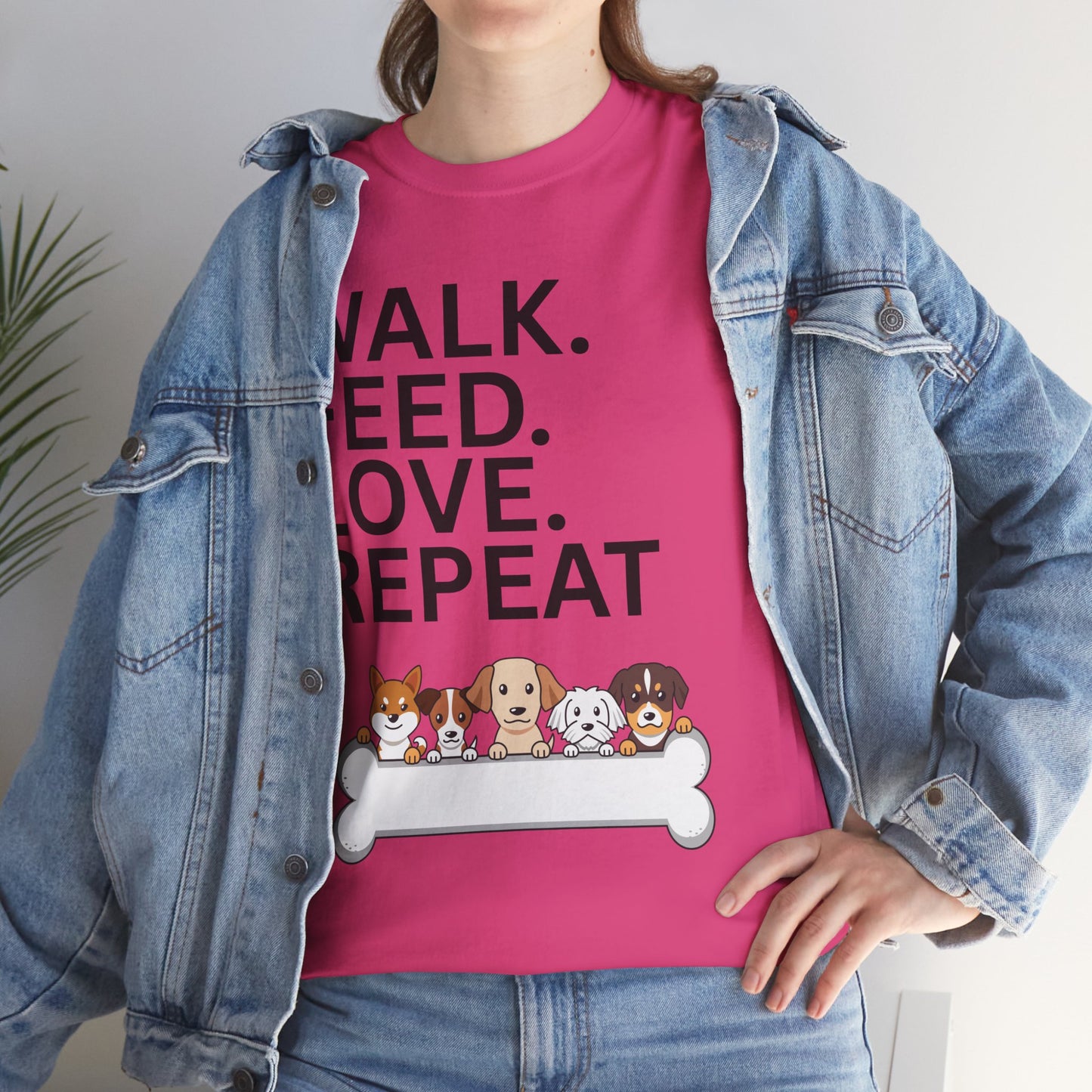 Dog Lover's Heavy Cotton Tee - Walk. Feed. Love. Repeat. - Perfect Gift for Pet Owners, Animal Lovers, Casual Wear, Pet Events, Dog Walks
