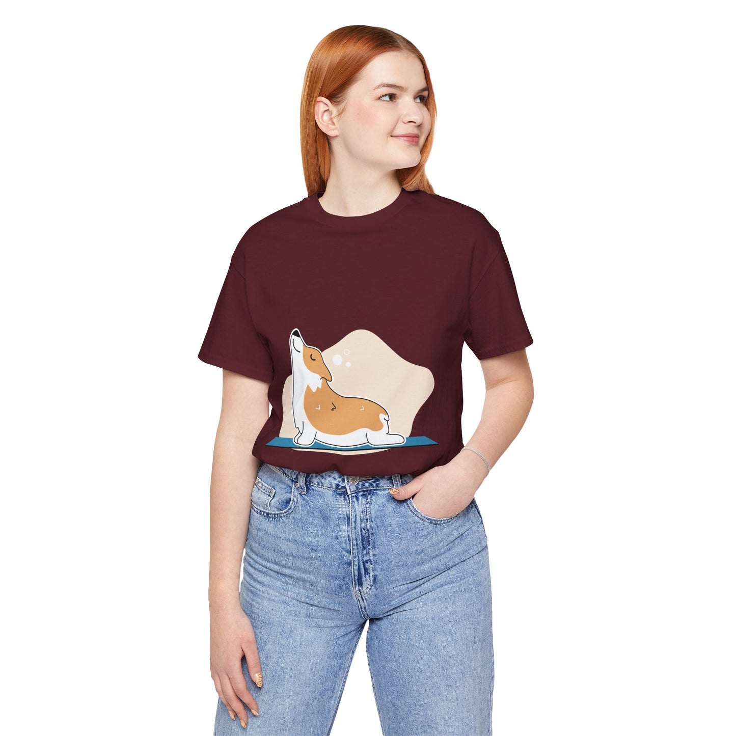 Corgi Yoga Tee, Relaxed Fit Dog Lover Shirt, Gift for Pet Parents, Cute Animal Graphic T-Shirt, Fun Casual Wear, Unique Present