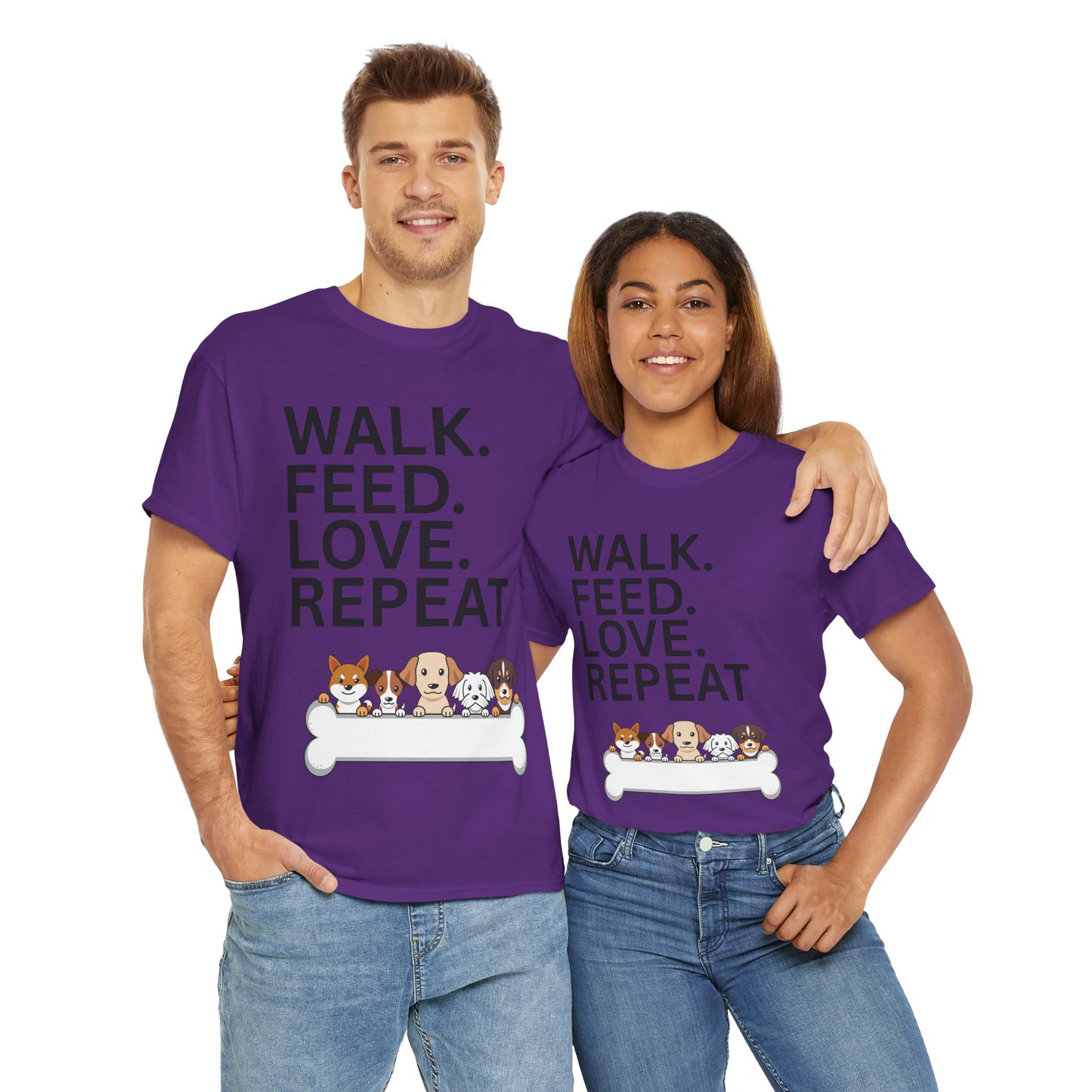 Dog Lover's Heavy Cotton Tee - Walk. Feed. Love. Repeat. - Perfect Gift for Pet Owners, Animal Lovers, Casual Wear, Pet Events, Dog Walks
