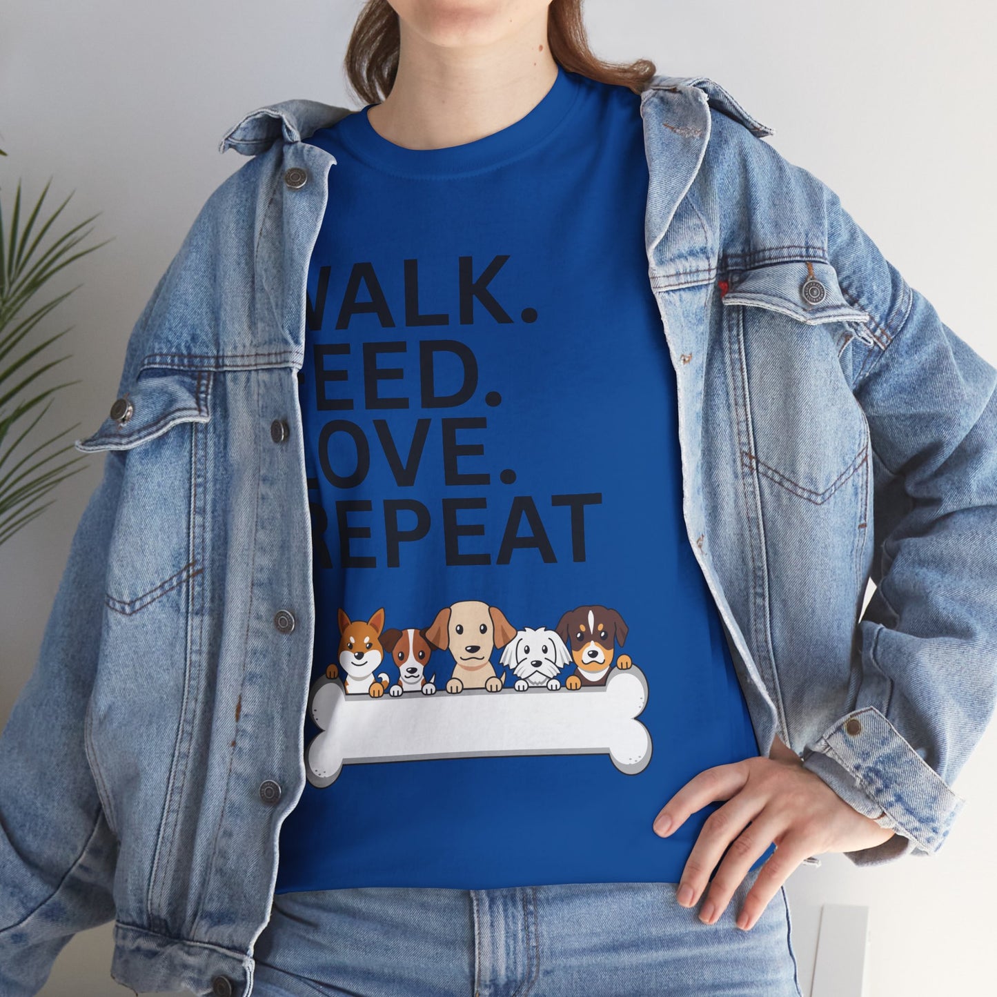 Dog Lover's Heavy Cotton Tee - Walk. Feed. Love. Repeat. - Perfect Gift for Pet Owners, Animal Lovers, Casual Wear, Pet Events, Dog Walks