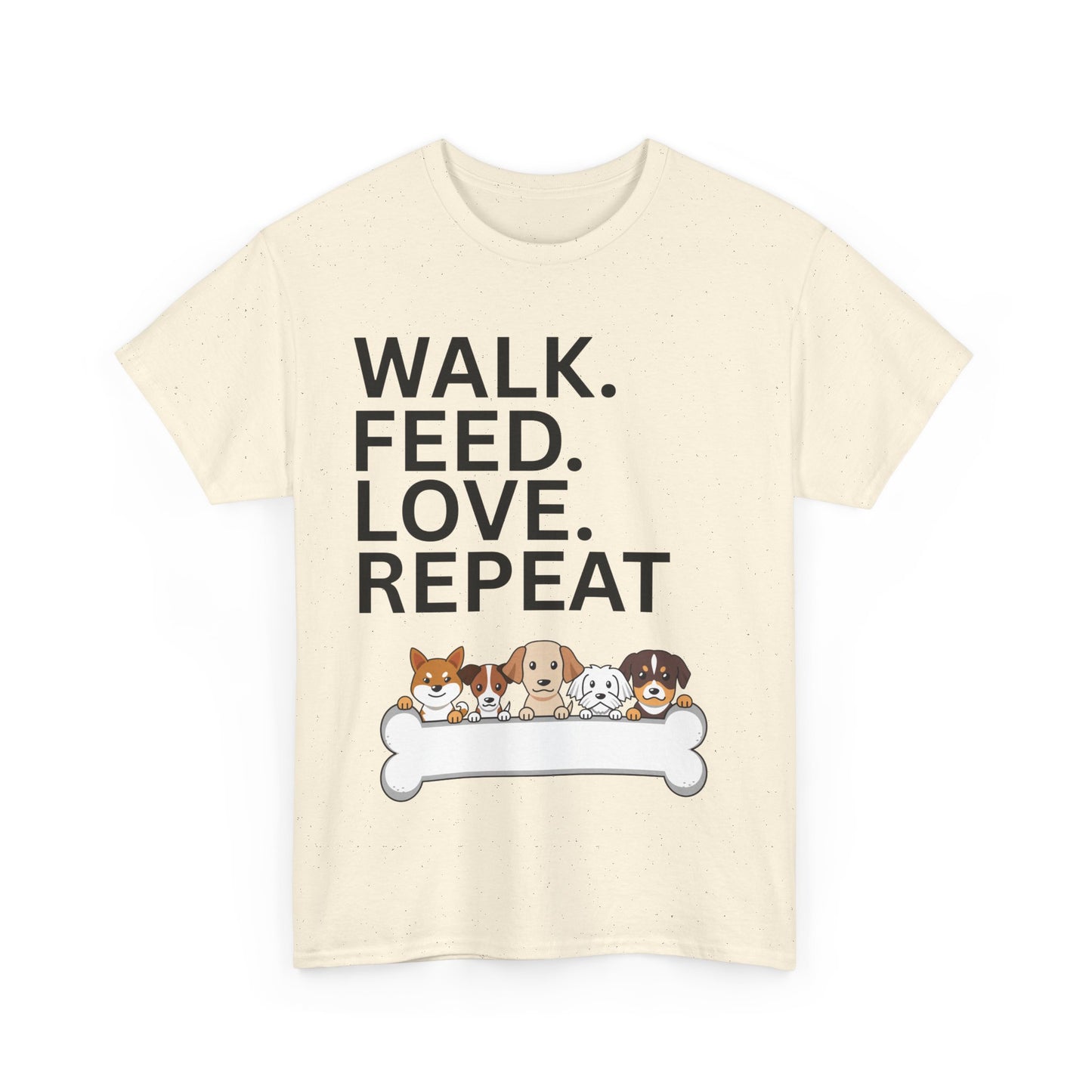 Dog Lover's Heavy Cotton Tee - Walk. Feed. Love. Repeat. - Perfect Gift for Pet Owners, Animal Lovers, Casual Wear, Pet Events, Dog Walks