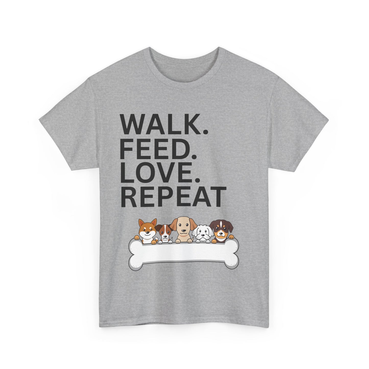 Dog Lover's Heavy Cotton Tee - Walk. Feed. Love. Repeat. - Perfect Gift for Pet Owners, Animal Lovers, Casual Wear, Pet Events, Dog Walks