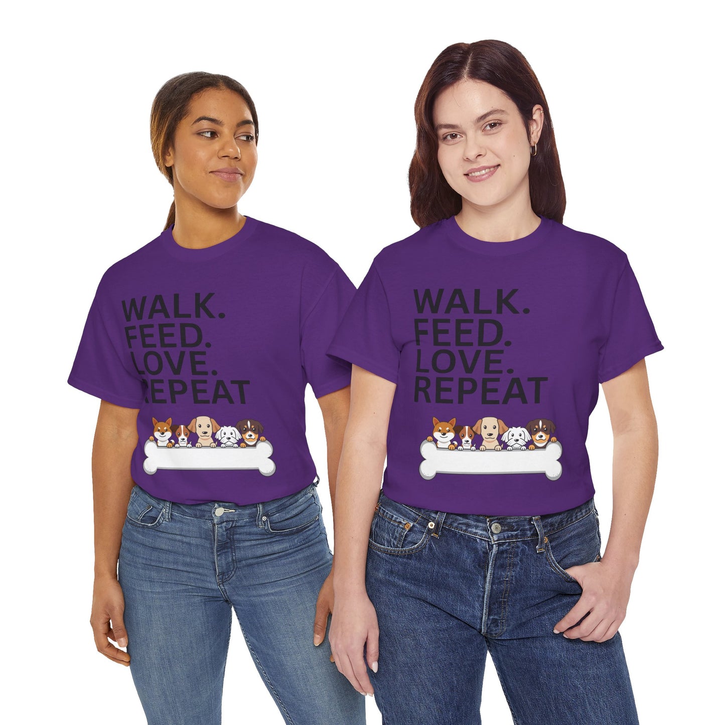 Dog Lover's Heavy Cotton Tee - Walk. Feed. Love. Repeat. - Perfect Gift for Pet Owners, Animal Lovers, Casual Wear, Pet Events, Dog Walks