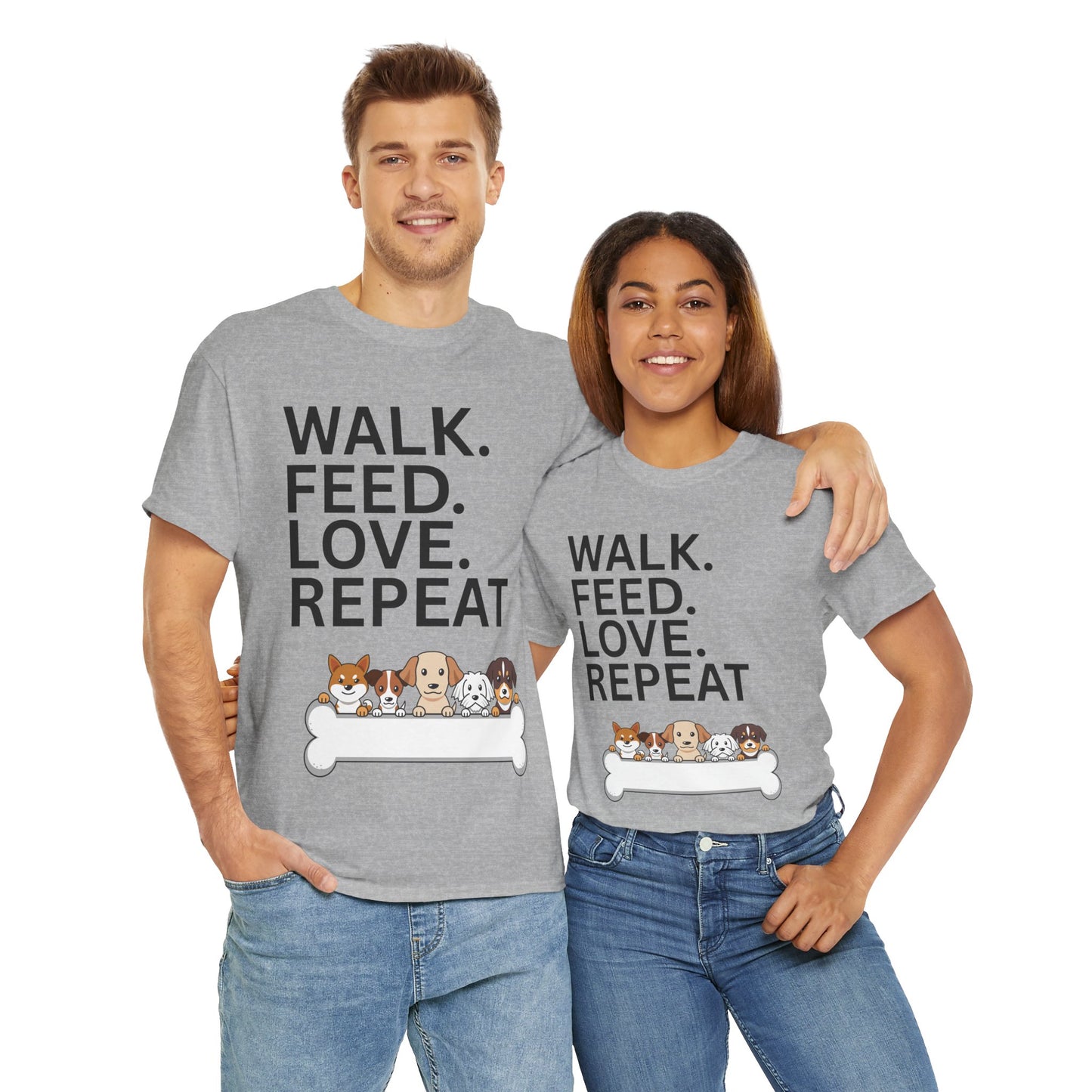 Dog Lover's Heavy Cotton Tee - Walk. Feed. Love. Repeat. - Perfect Gift for Pet Owners, Animal Lovers, Casual Wear, Pet Events, Dog Walks
