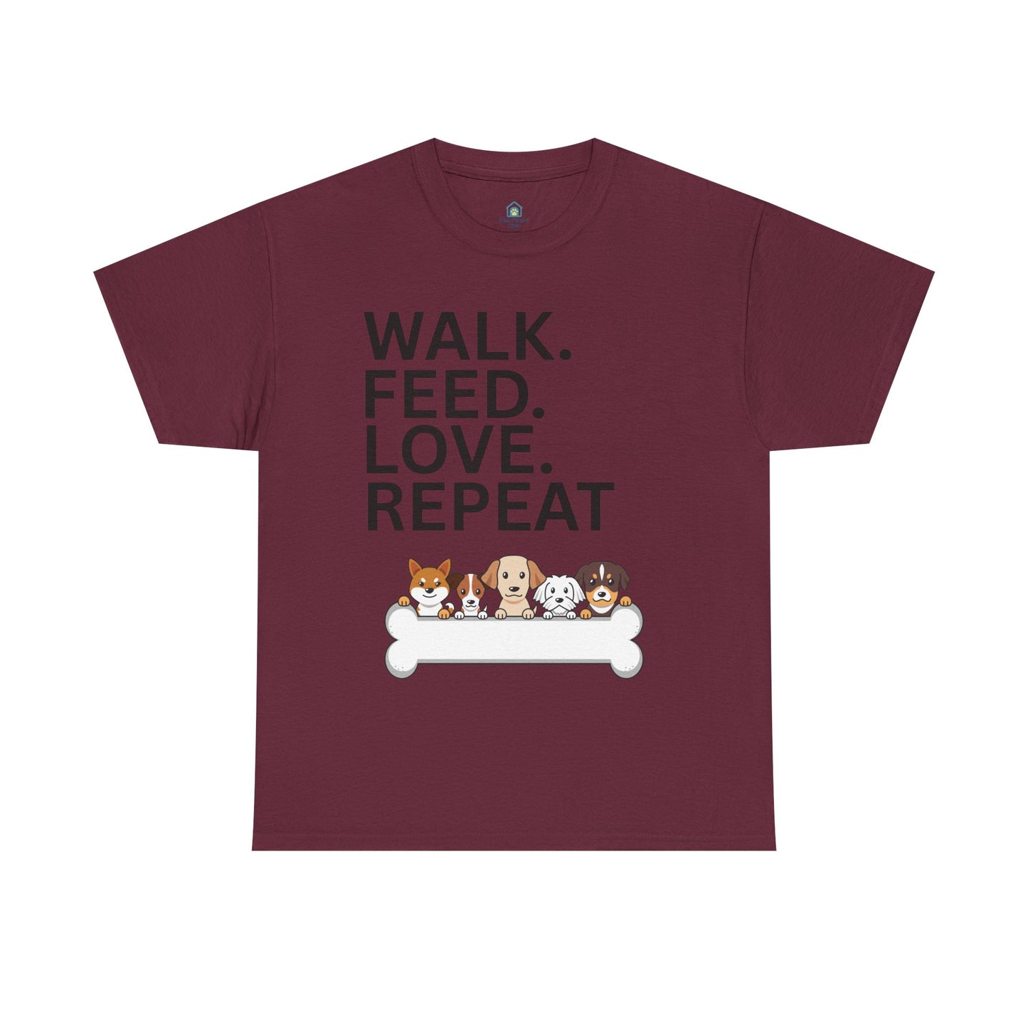 Dog Lover's Heavy Cotton Tee - Walk. Feed. Love. Repeat. - Perfect Gift for Pet Owners, Animal Lovers, Casual Wear, Pet Events, Dog Walks