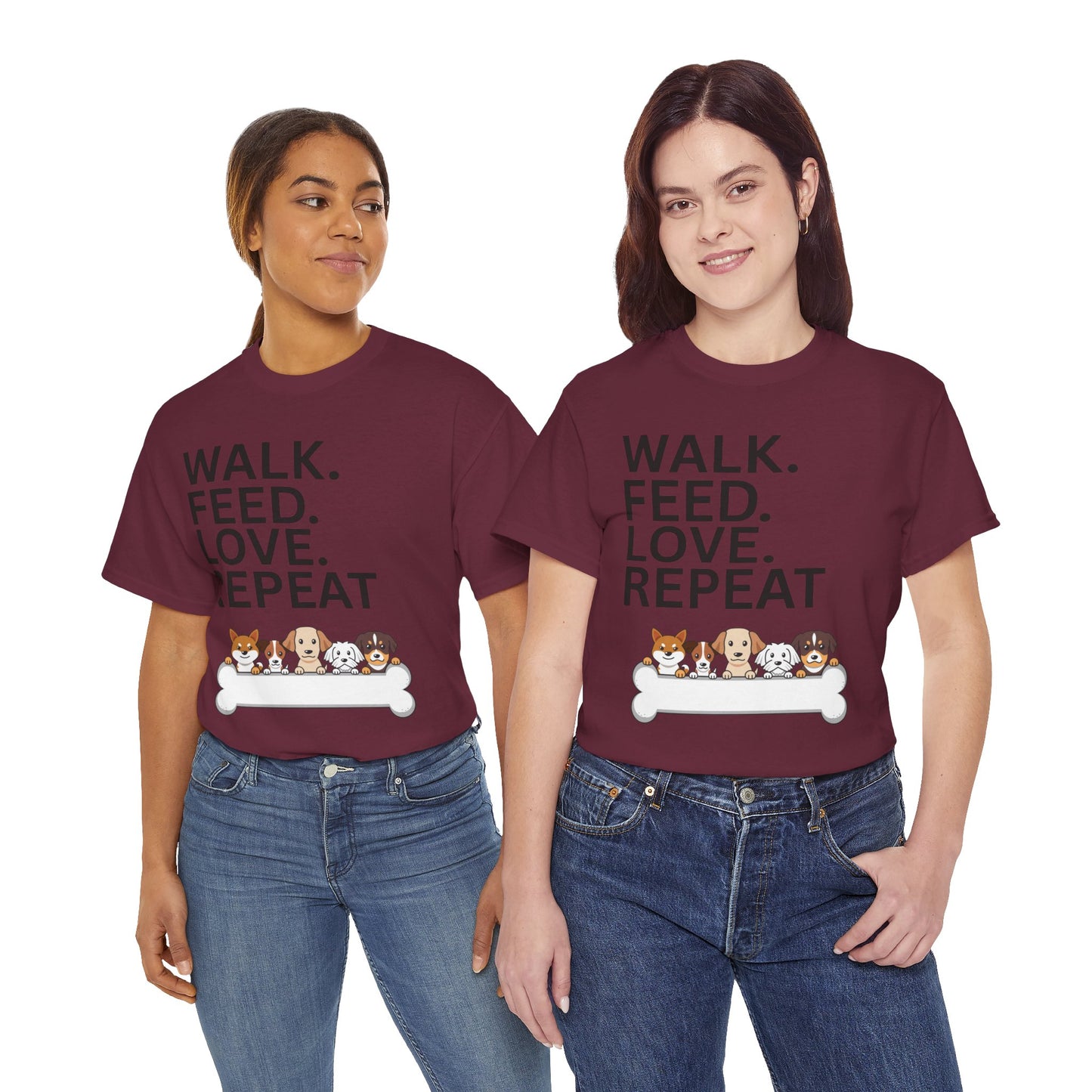 Dog Lover's Heavy Cotton Tee - Walk. Feed. Love. Repeat. - Perfect Gift for Pet Owners, Animal Lovers, Casual Wear, Pet Events, Dog Walks