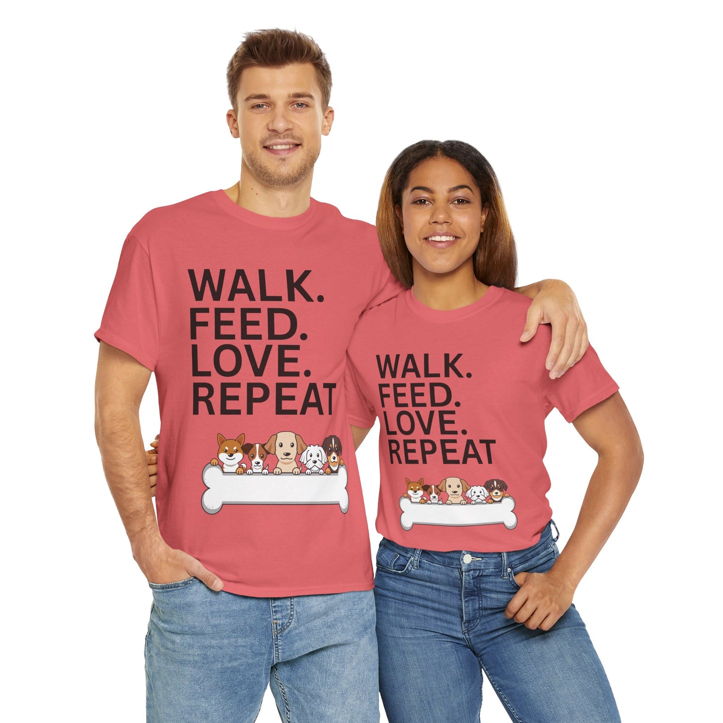 Dog Lover's Heavy Cotton Tee - Walk. Feed. Love. Repeat. - Perfect Gift for Pet Owners, Animal Lovers, Casual Wear, Pet Events, Dog Walks