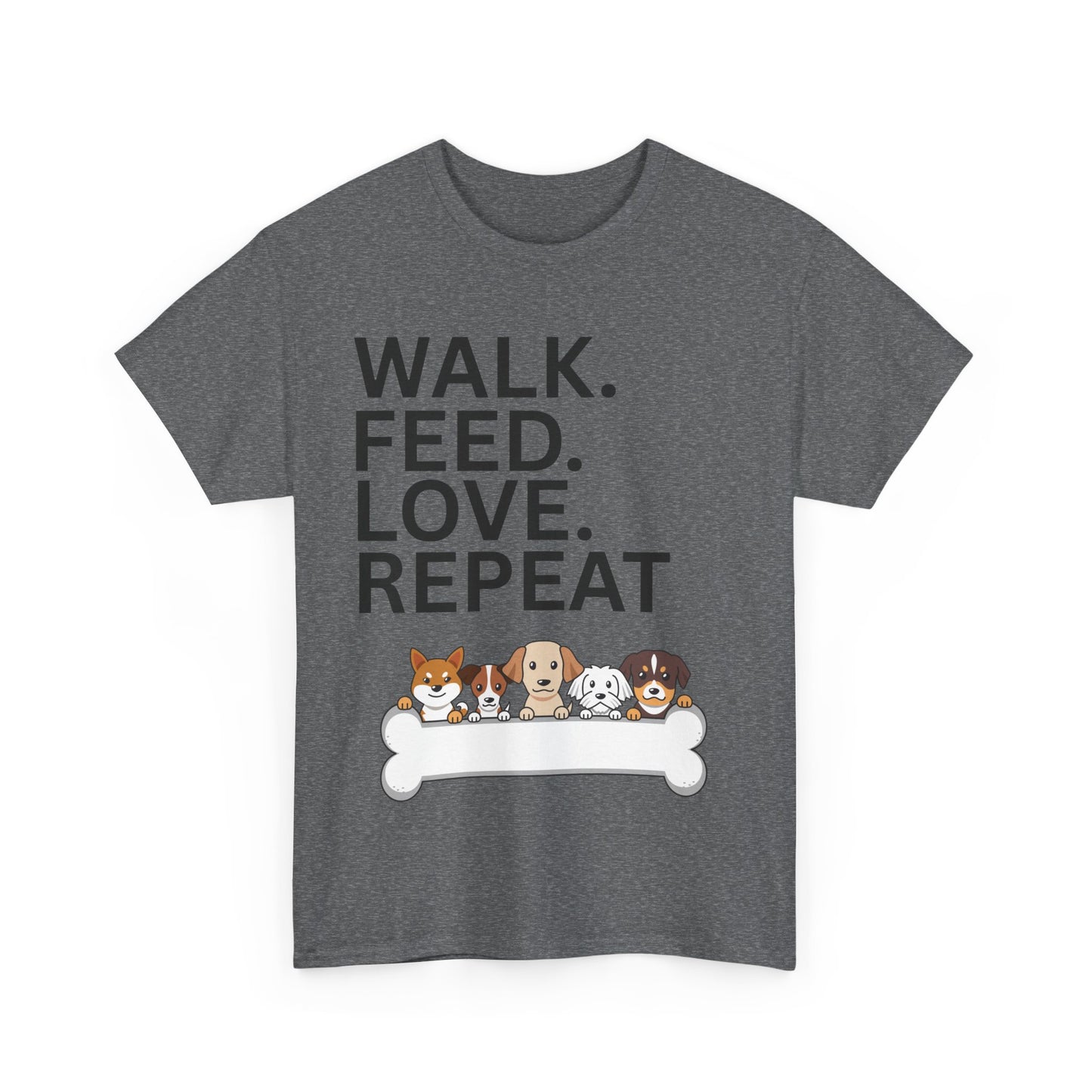 Dog Lover's Heavy Cotton Tee - Walk. Feed. Love. Repeat. - Perfect Gift for Pet Owners, Animal Lovers, Casual Wear, Pet Events, Dog Walks